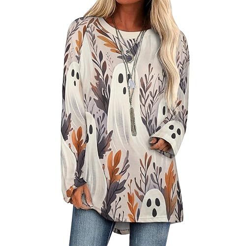 ZOCAVIA Halloween Shirts for Women Fall Long Sleeve Crewneck Sweatshirt