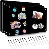 HYHOSHI 4-Pack Black Magnetic Bulletin Boards 17.5x11.4" - Fridge Wall Magnet Display for Notes Photos with Anchors Screws