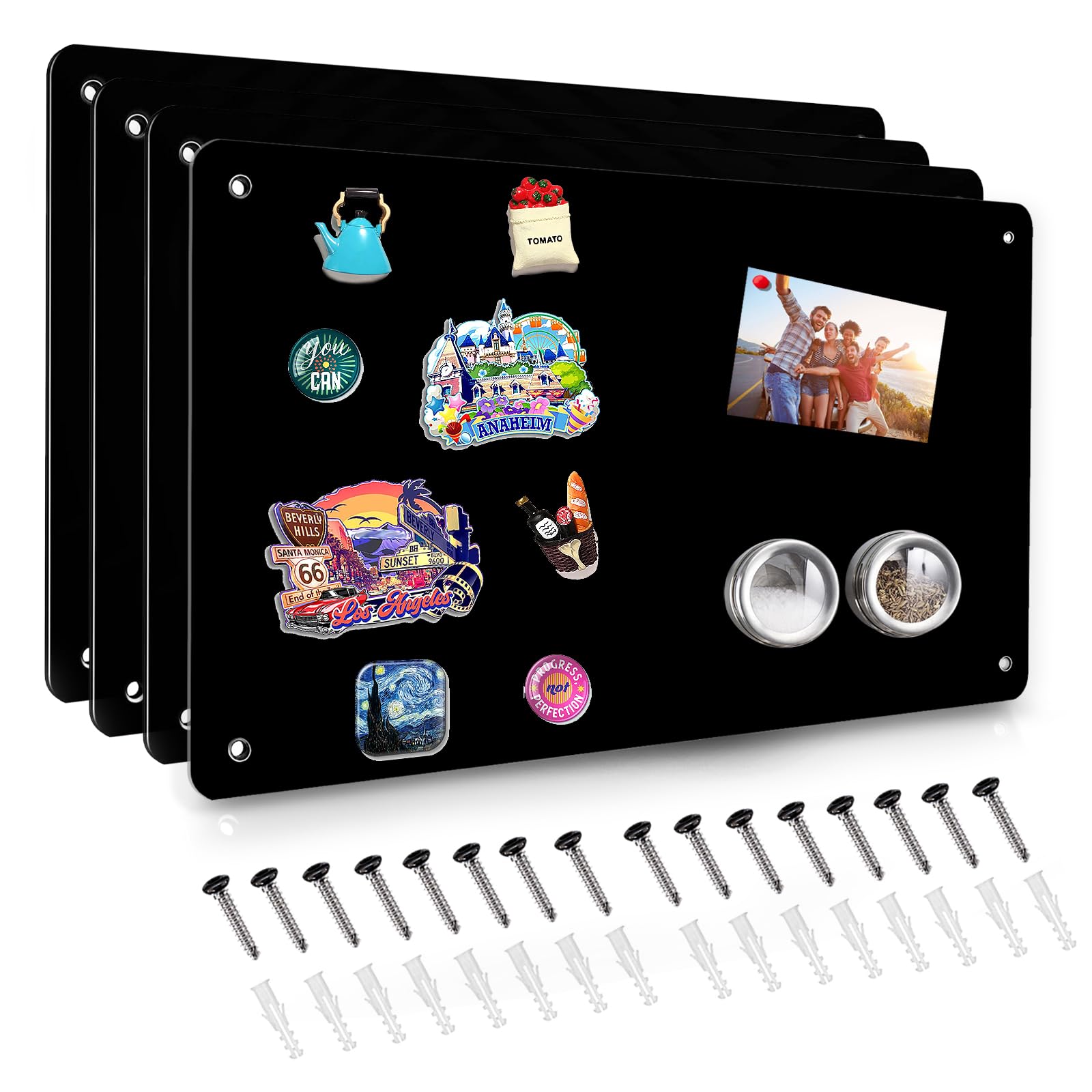 Photo 1 of 4 Pack Black Magnetic Board,17.5" x 11.4" Magnet Bulletin Board to Display Magnetic Notes, Poetry, Photos, Suitable for Wall, Refrigerator, Cabinet etc, Come with 16 Plastic Anchor Bolts and Screws