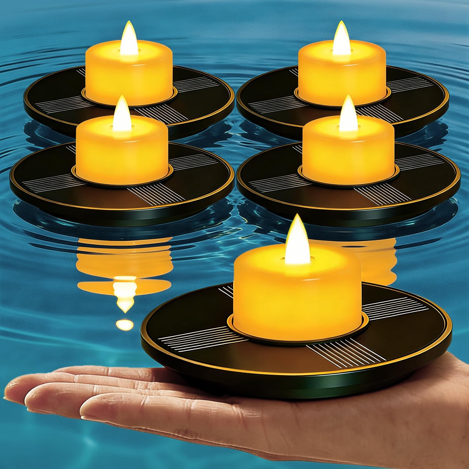 MALUX Schwimmende Pool-Lichter, 5 Pack Solar-Kerzen Outdoor Wasserdicht IP66 Teelichter Batteriebetrieben für Schwimmbad, Teich, Event, Party. (5)