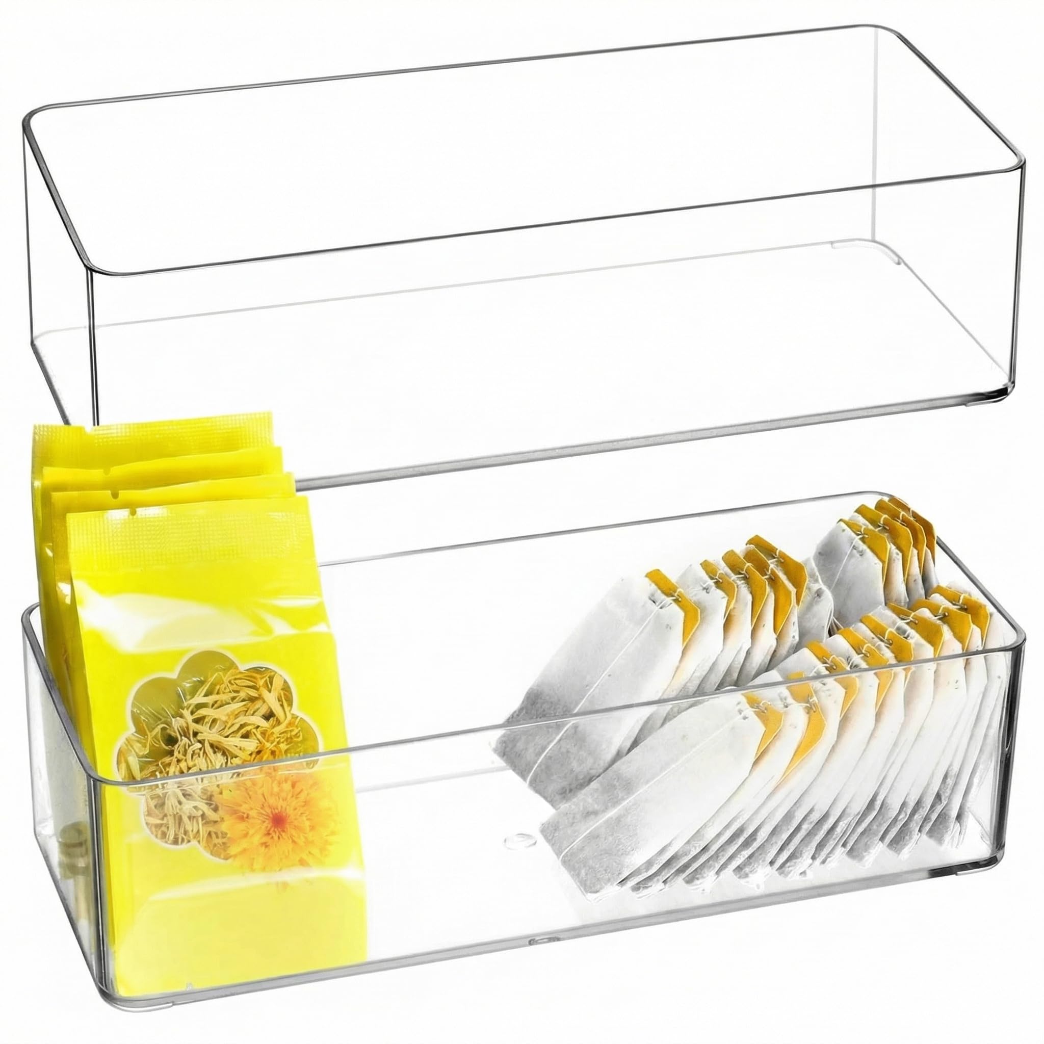 Qwork Transparant Qwork® 2 Pack Acrylic Tea Storage Box, Acrylic Storage Container For Teabag, Coffee Bags, Coffee Pods, Sweeteners, Sugar And More