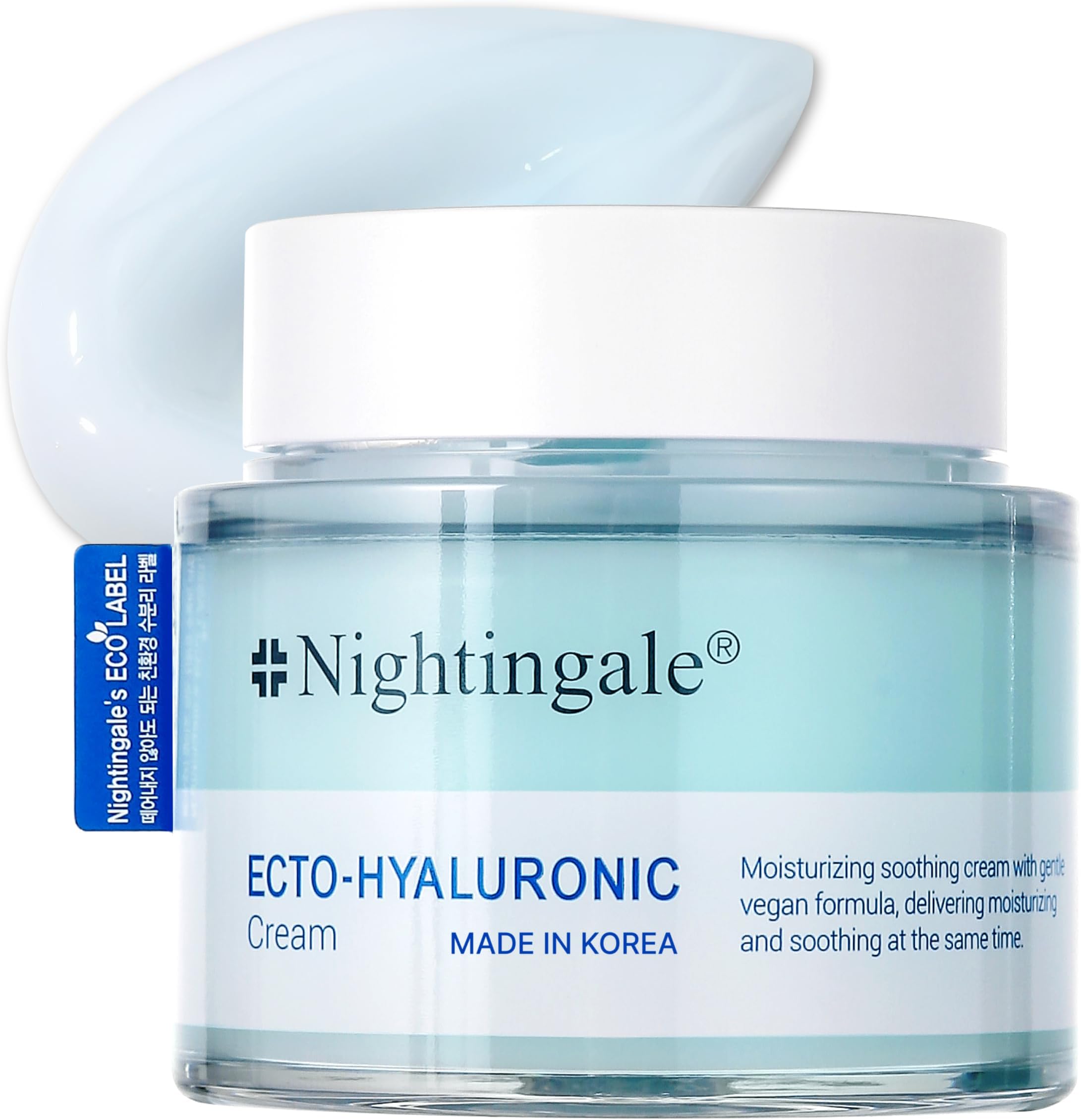 Nightingale Korean ECTO Hyaluronic Face Cream 100ml - Skin Care Deeply Moisturizing with Ectoin - Soothing for Sensitive Skin - Hypoallergenic, Cruelty Free Blemish Facial Treatment