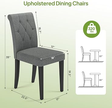 Welzona Upholstered Dining Chairs Set of 4, Button Tufted Parsons Dining Chair with Solid Wood Legs, Modern Fabric Side Chair for Dining Room/Kitchen/Restaurant/Hotel- Grey