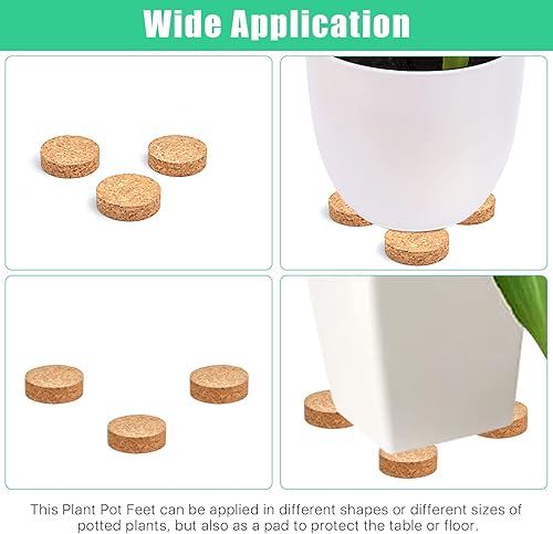 Miniatura 5 de 70 patas para maceta, 2 pulgadas, elevadores invisibles con superficie antideslizante, elevador de patas de corcho, patas de alcornoz sólido, para