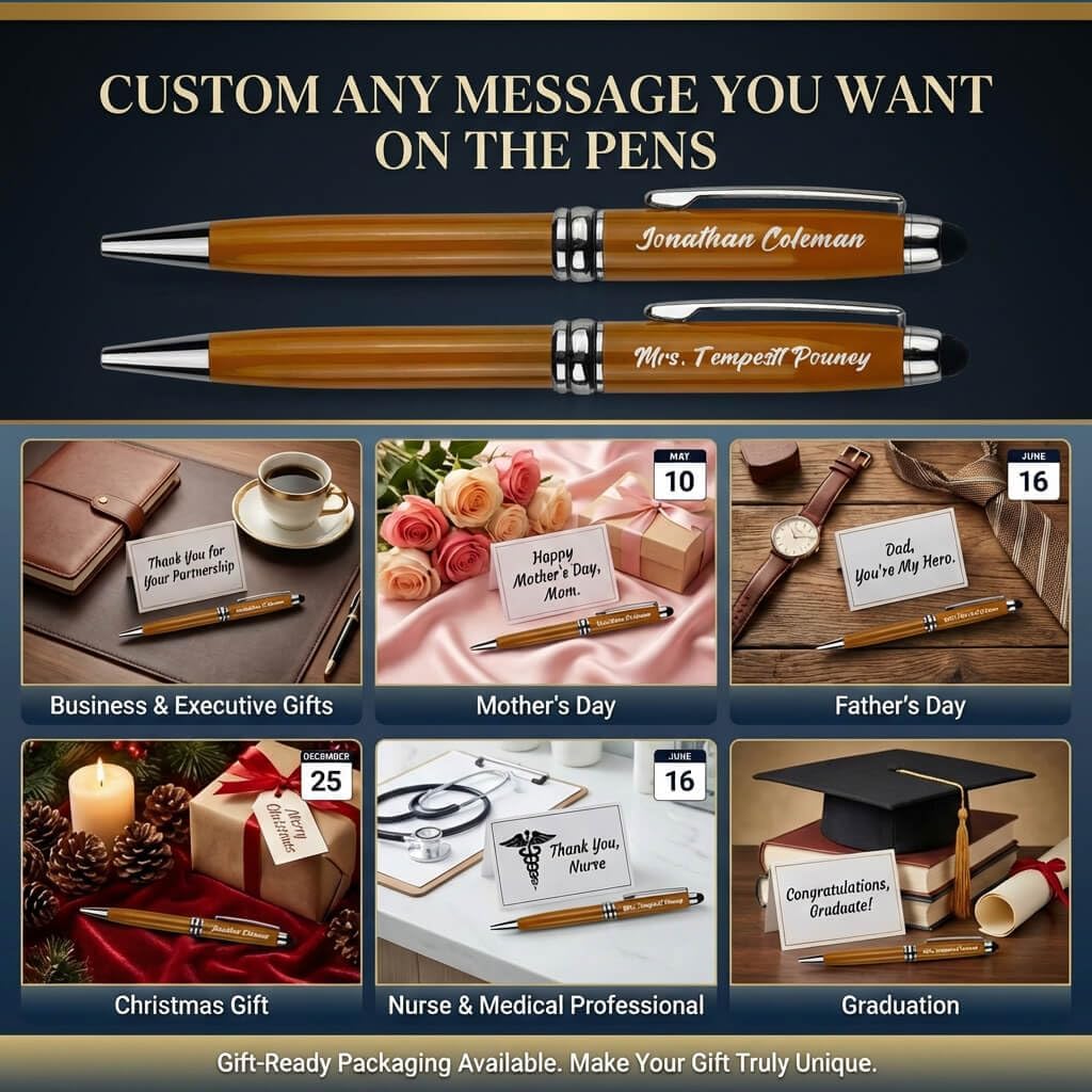 Yastar Personalized Pens with Stylus - with 12 Black Ink Refills Custom Engraved Metal Ballpoint Pen for Executives, Teachers, and Students. Ideal Gift for Graduations 12pcs/Pack