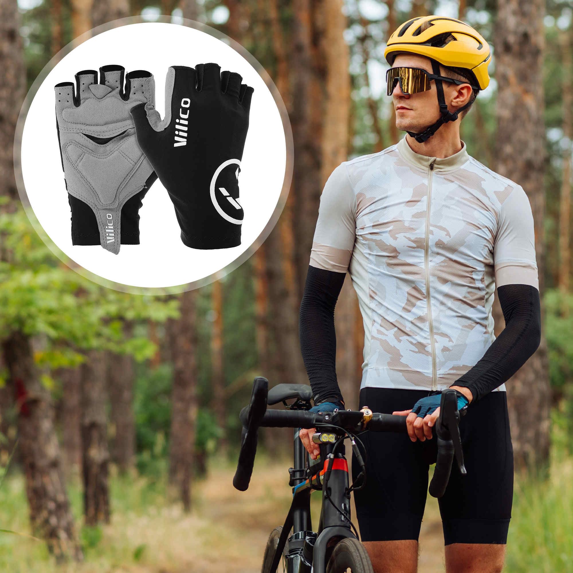 Rękawiczki rowerowe, wyściełane, oddychające rękawiczki rowerowe dla mężczyzn, bez palców, rękawice do roweru górskiego, rozmiar L, spandex, czarne, 1 para