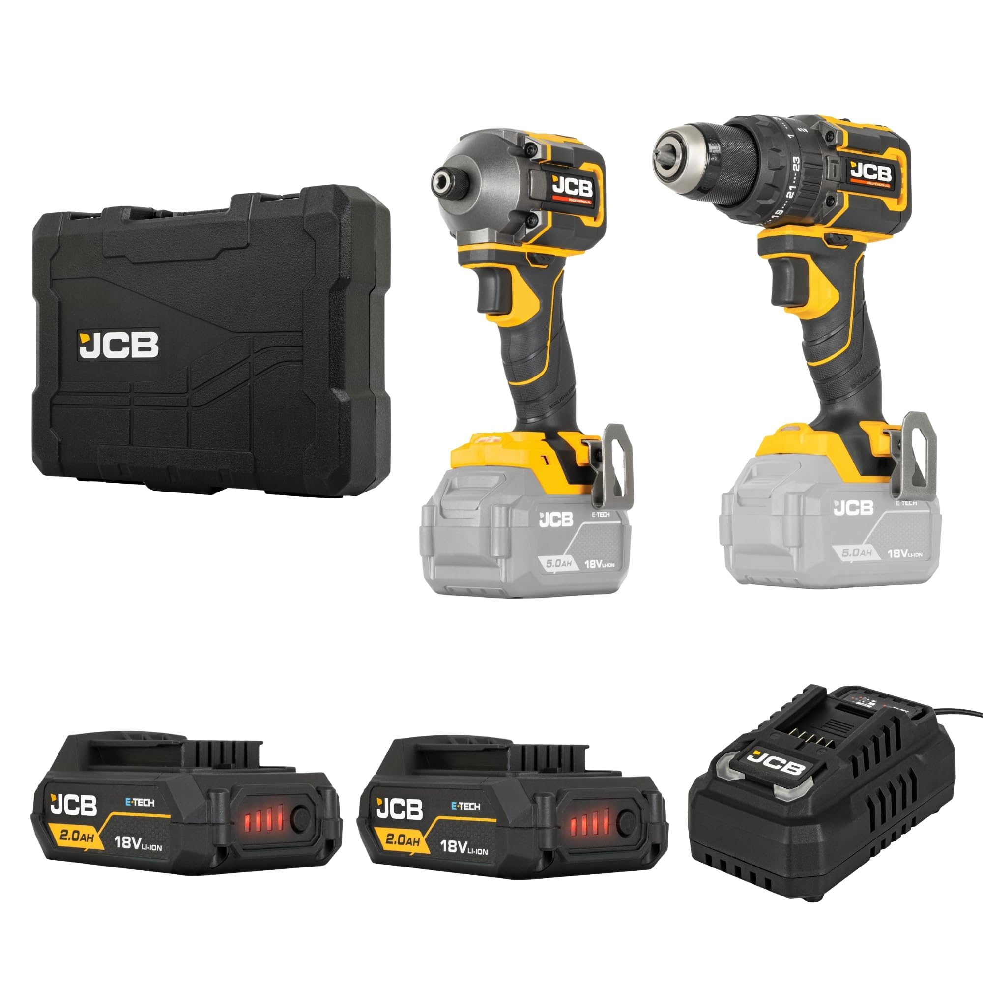 B&Q -  Pro Cordless 75 Nm Combi Drill & 230 Nm Impact Driver Kit 2 5Ah Batteries Charger & Case -18Pkit-2