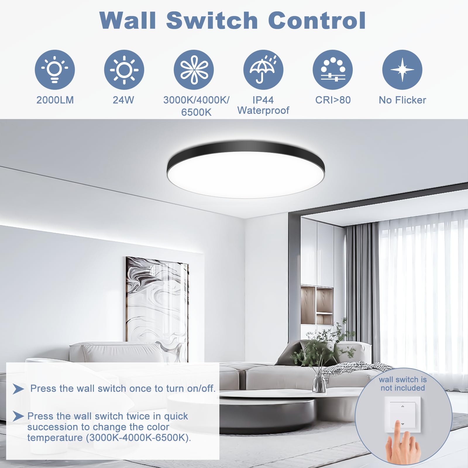 OUILA Plafoniera LED Soffitto Dimmerabile [2 Pezzi], 24W Lampada da Soffitto con Telecomando 3000K-6500K Plafoniera Bagno IP44 Impermeabile Ø28CM 2000LM Lampadario LED per Cameretta, Cucina, Soggiorno