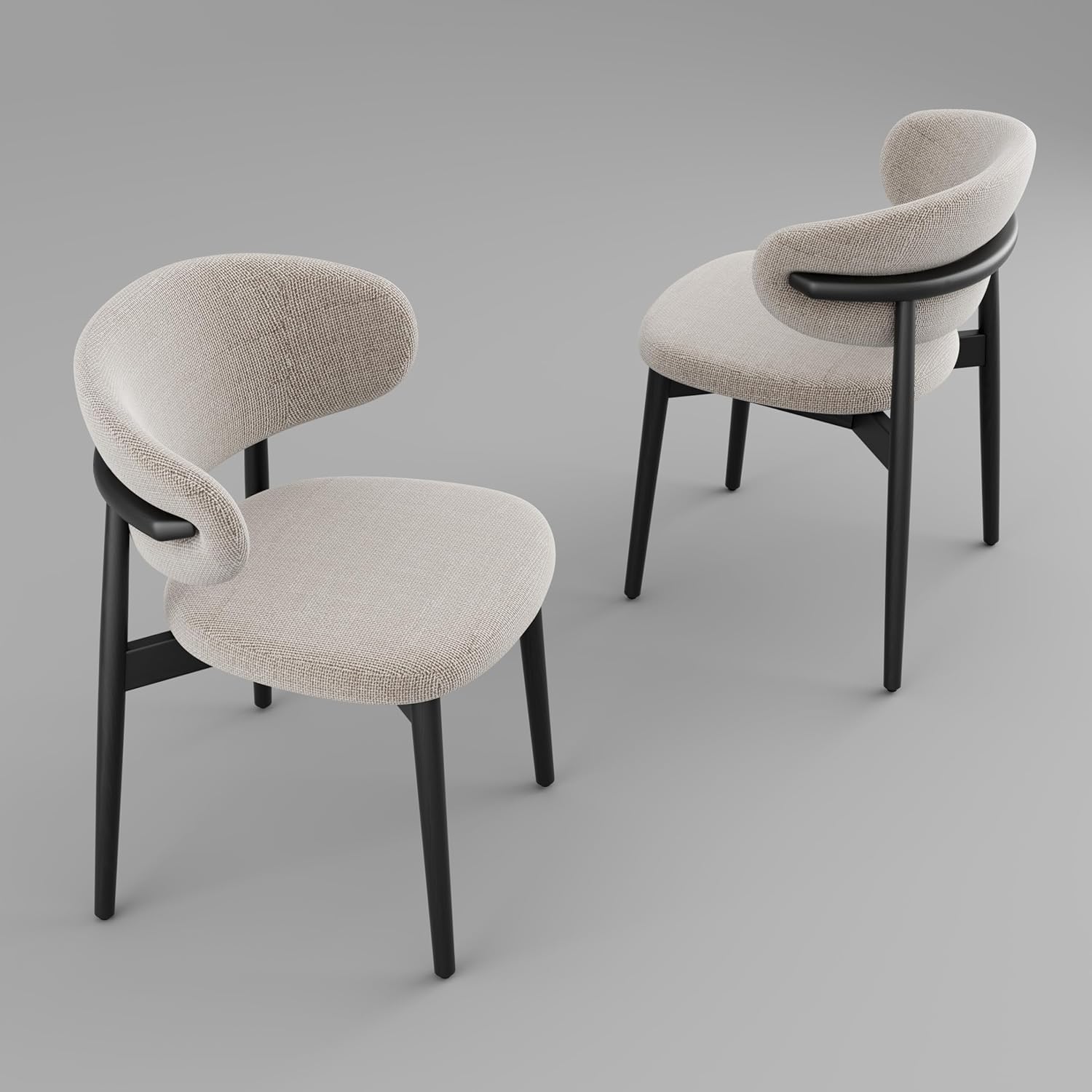 Modern Solid Wood Dining Chairs Set of 2 with Curved Back, Ergonomic Upholstered Seat, Natural Wood Legs with Adjustable Anti-Slip Foot Pad (Black,