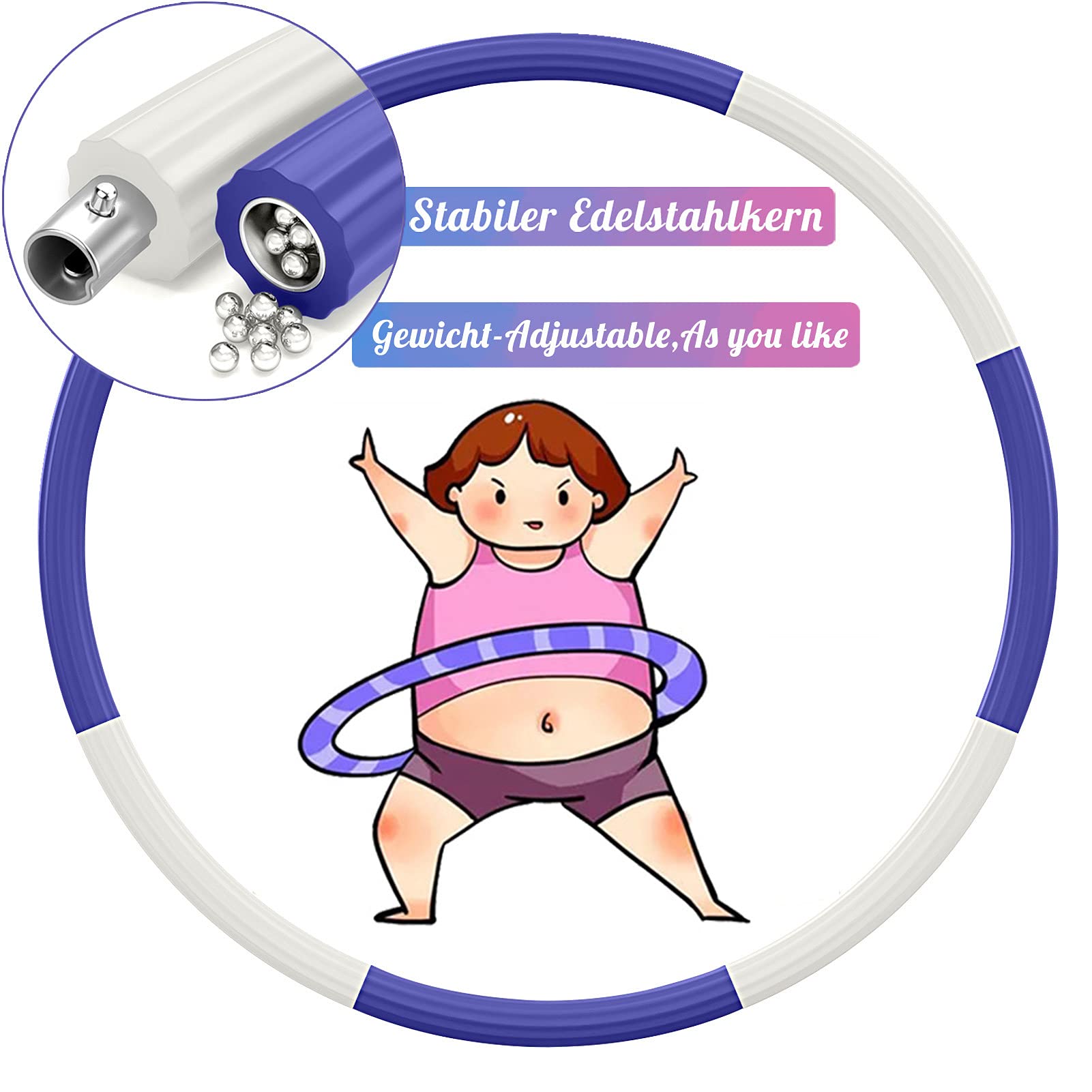 TvvaaFog Improved version hula hoop for adults and children, 8 removable parts, sturdy stainless steel core hula hoop for weight loss and massage, weighted hoop 1.2 kg