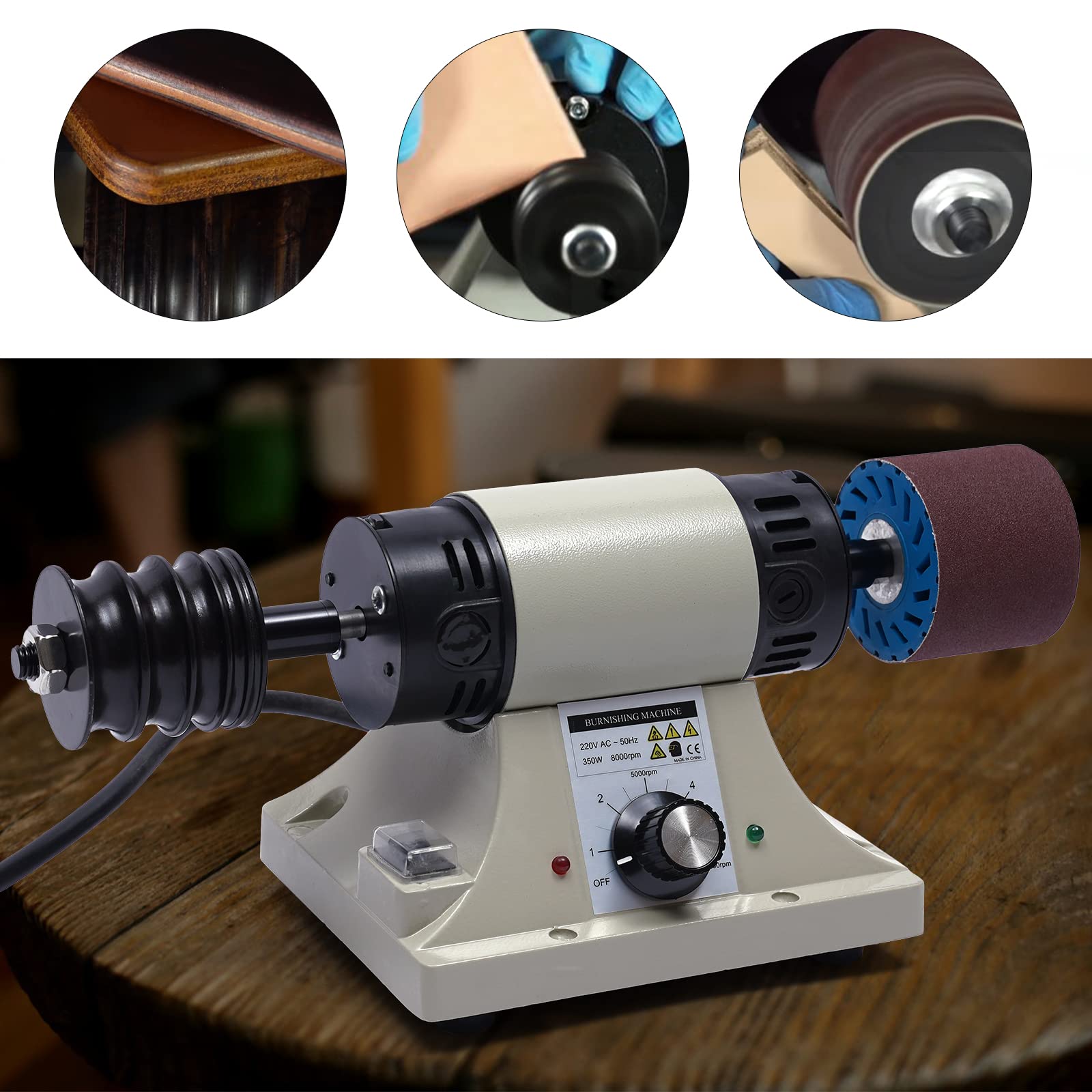 Polisseuse pour cuir, 350 W, polisseuse pour cuir, ponceuse de bords pour cuir tanné végétal, portable et facile à utiliser, 8000 tr/min