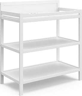 Storkcraft Alpine White Changing Table - GREENGUARD Gold Certified Nursery Essential w/ Water-Resistant Pad & 2 Shelves