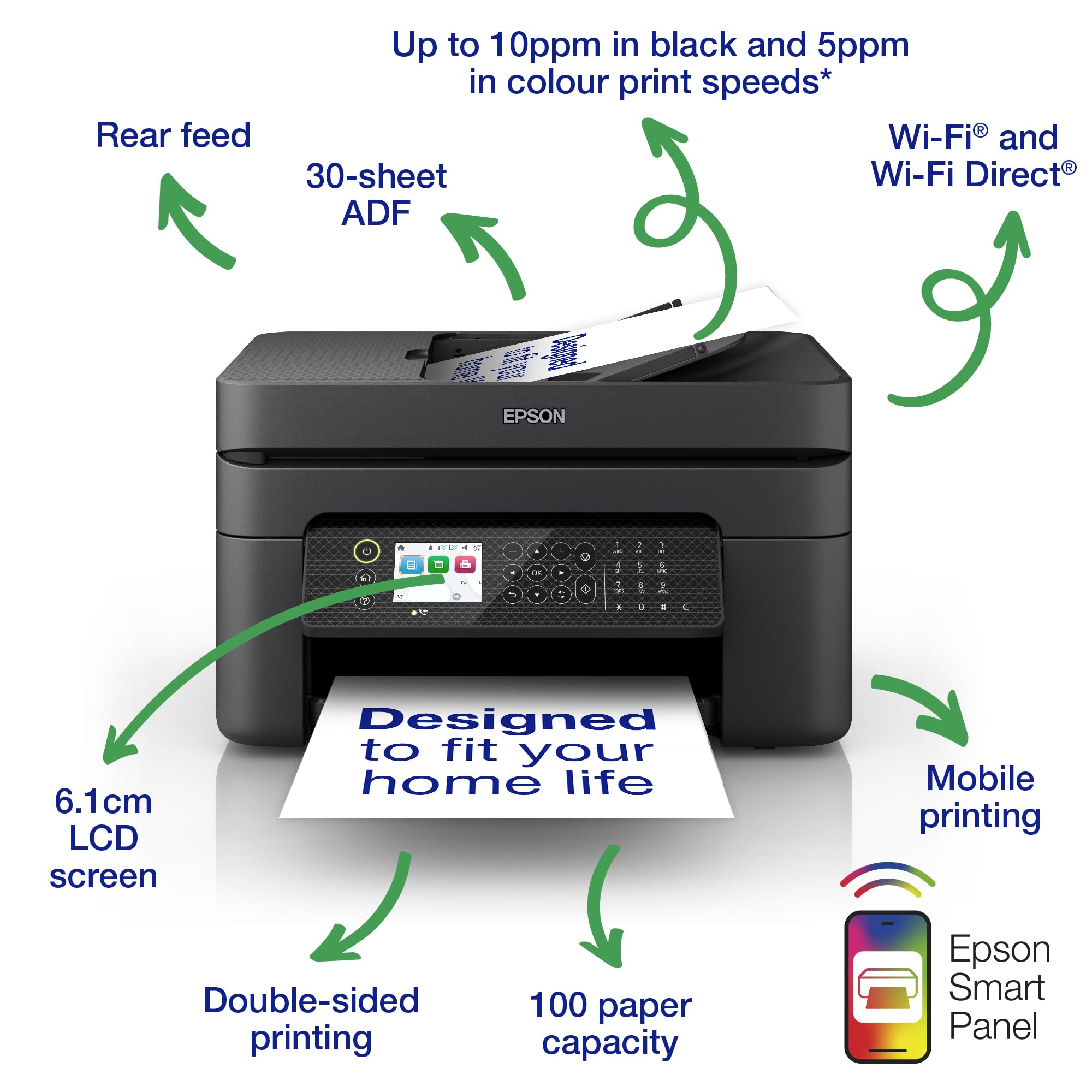 Epson Workforce WF-2950DWF - Imprimante multifonction couleur jet d'encre - 216 x 297 mm - A4/Lettre - jusqu'à 10 ppm - 100 feuilles