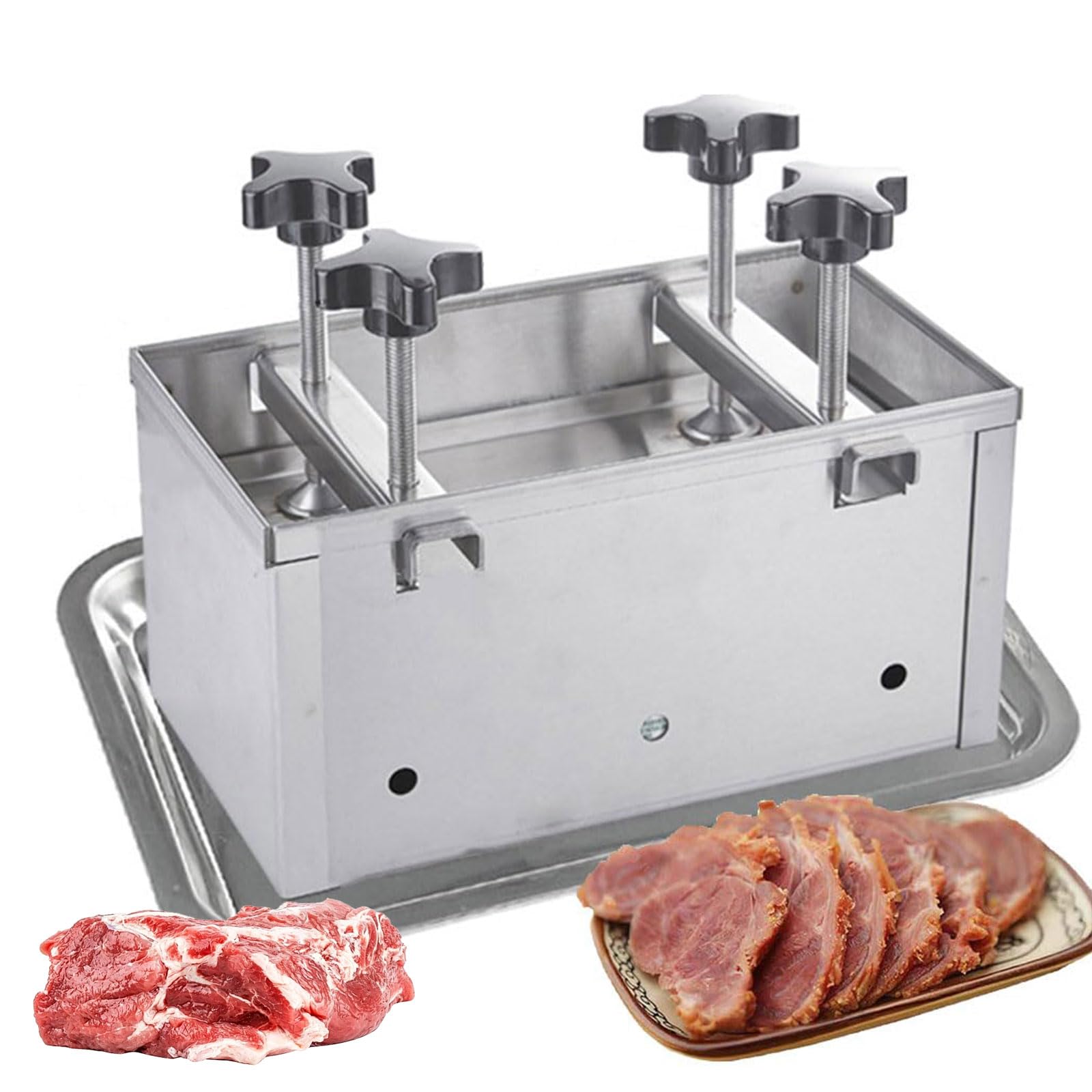 Stampo per hamburger in acciaio inox, strumento per la preparazione di carne con garza e vassoio antigoccia, dispositivo di pressione a doppia vite da 1 a 10 kg, per cucina e uso commerciale