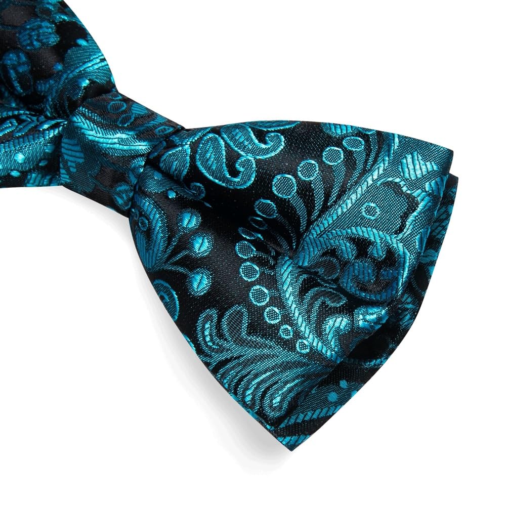 JFDBGU Adjustable Bowtie Business Wedding Handerchief Cufflinks Set Gifts Paisley Pre-Tied Bow Tie for Men(Blue)