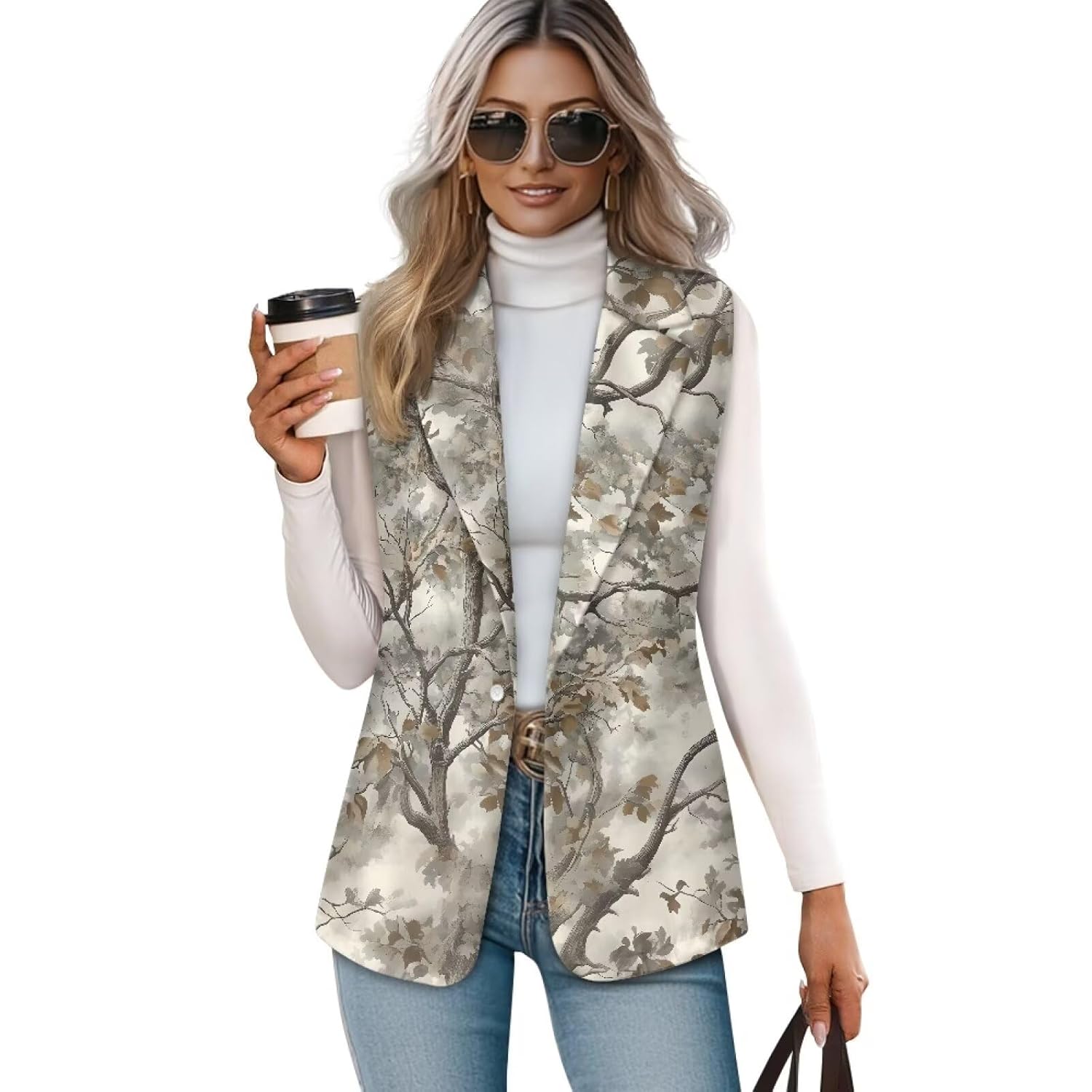 Womens Sleeveless Blazer Vest Lapel V Neck Open Front Office Work Lightweight Long Button Vest Tops