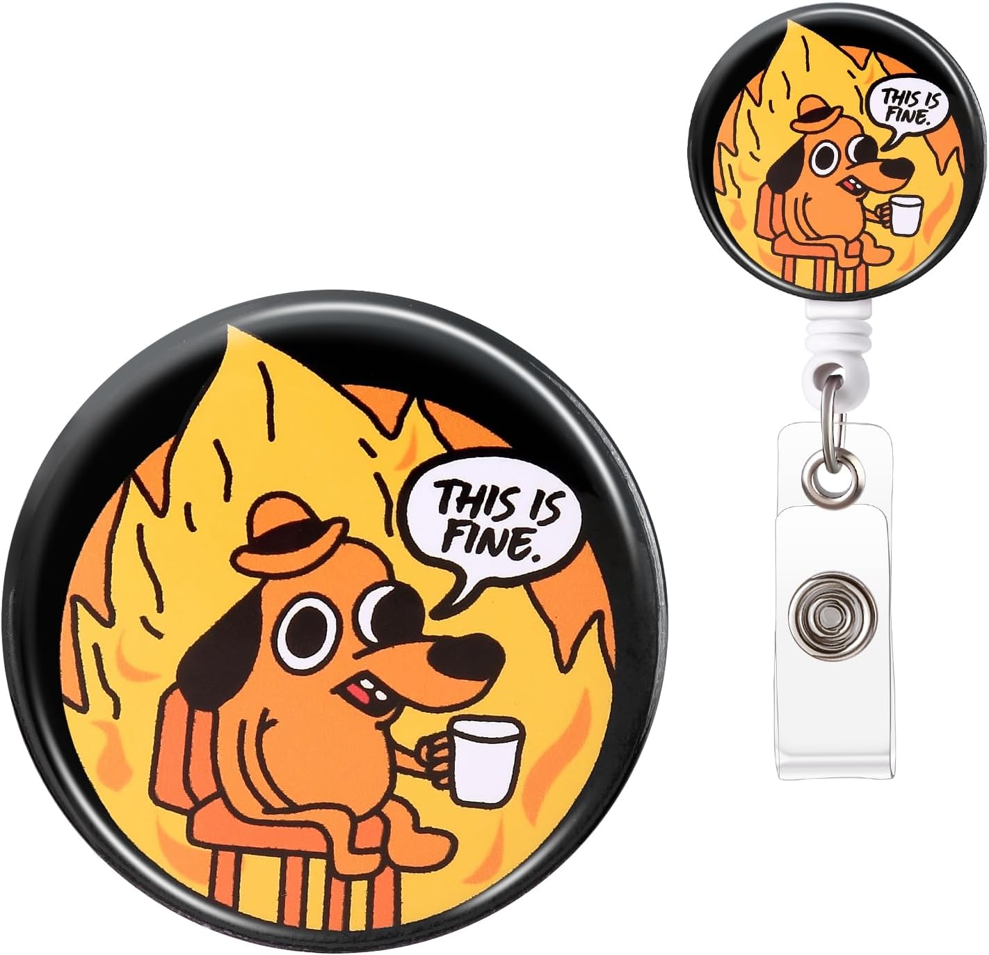 Badge Reel, Funny Badge Holder, Cute Badge Clip for Nurse, This is Fine Dog Retractable ID Badge Clips, Office Work Name Badge Accessories, Nursing Student Gifts