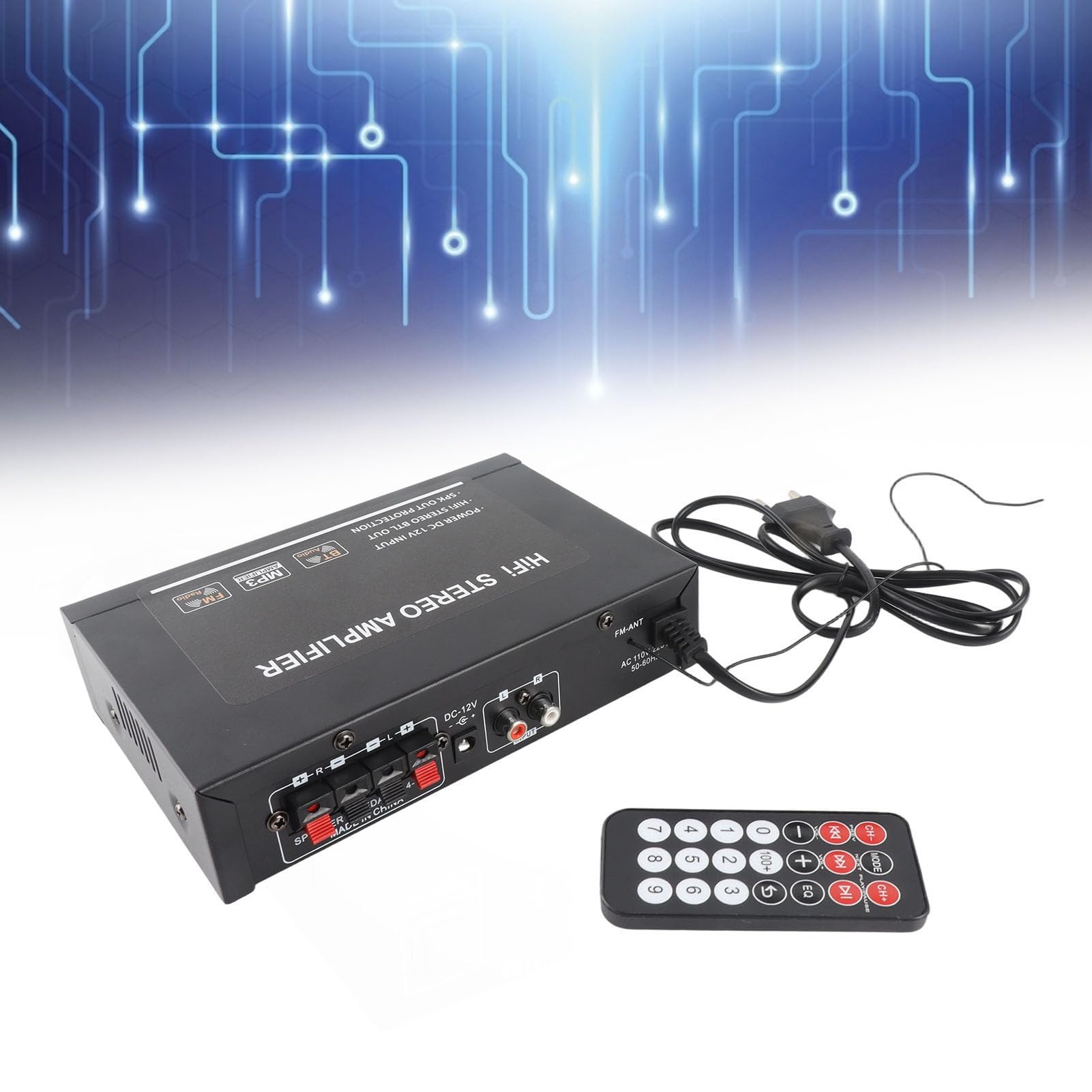 Amplificateur de Puissance Mini Bluetooth Intelligent Digital avec Télécommande Prise UE 220V