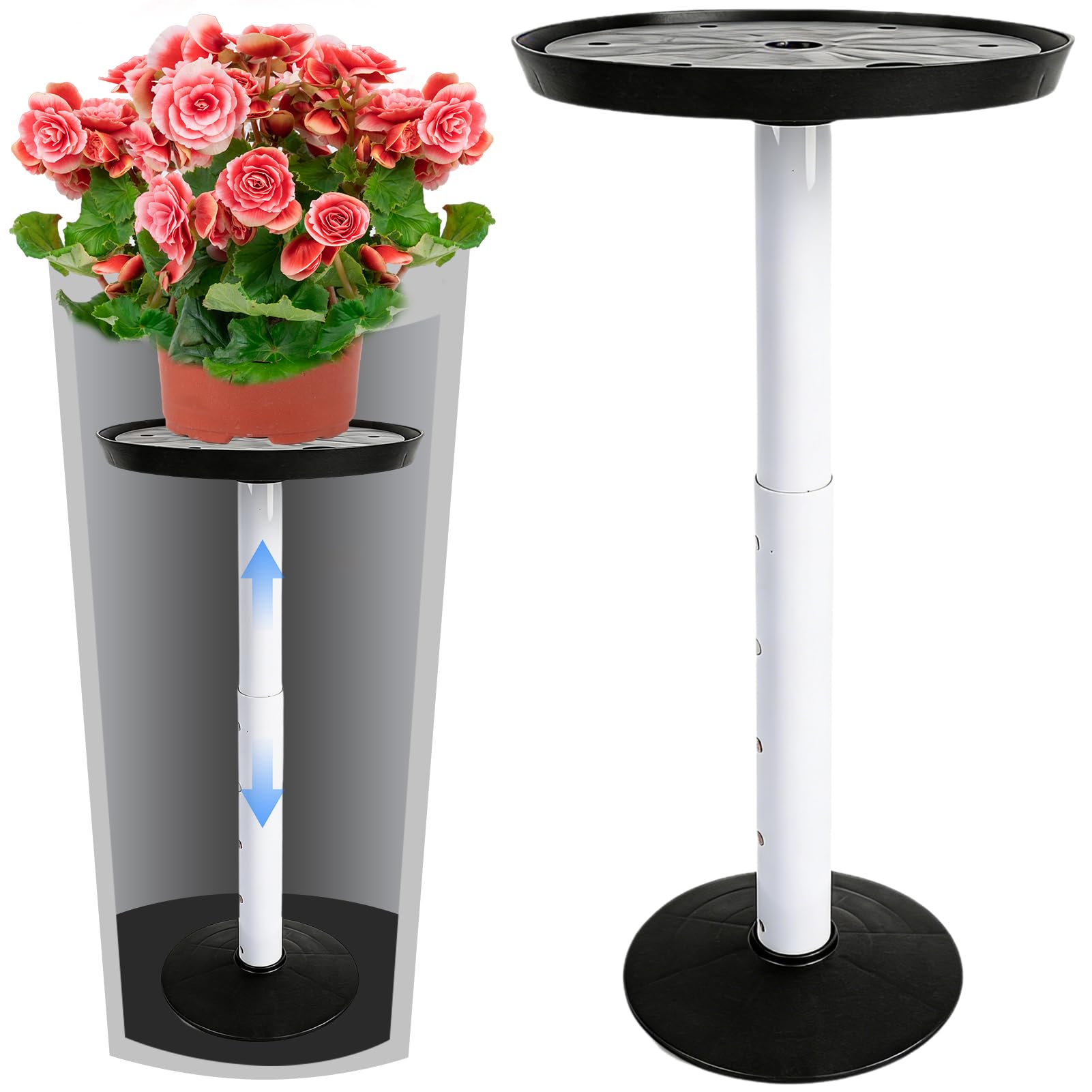 Agatige 2 Sets Adjustable Height Planter Inserts for Large Pots, Tall Tapered Plant Riser Fill Bottom Plant Risers for Inside Flower Pot Container (Black)