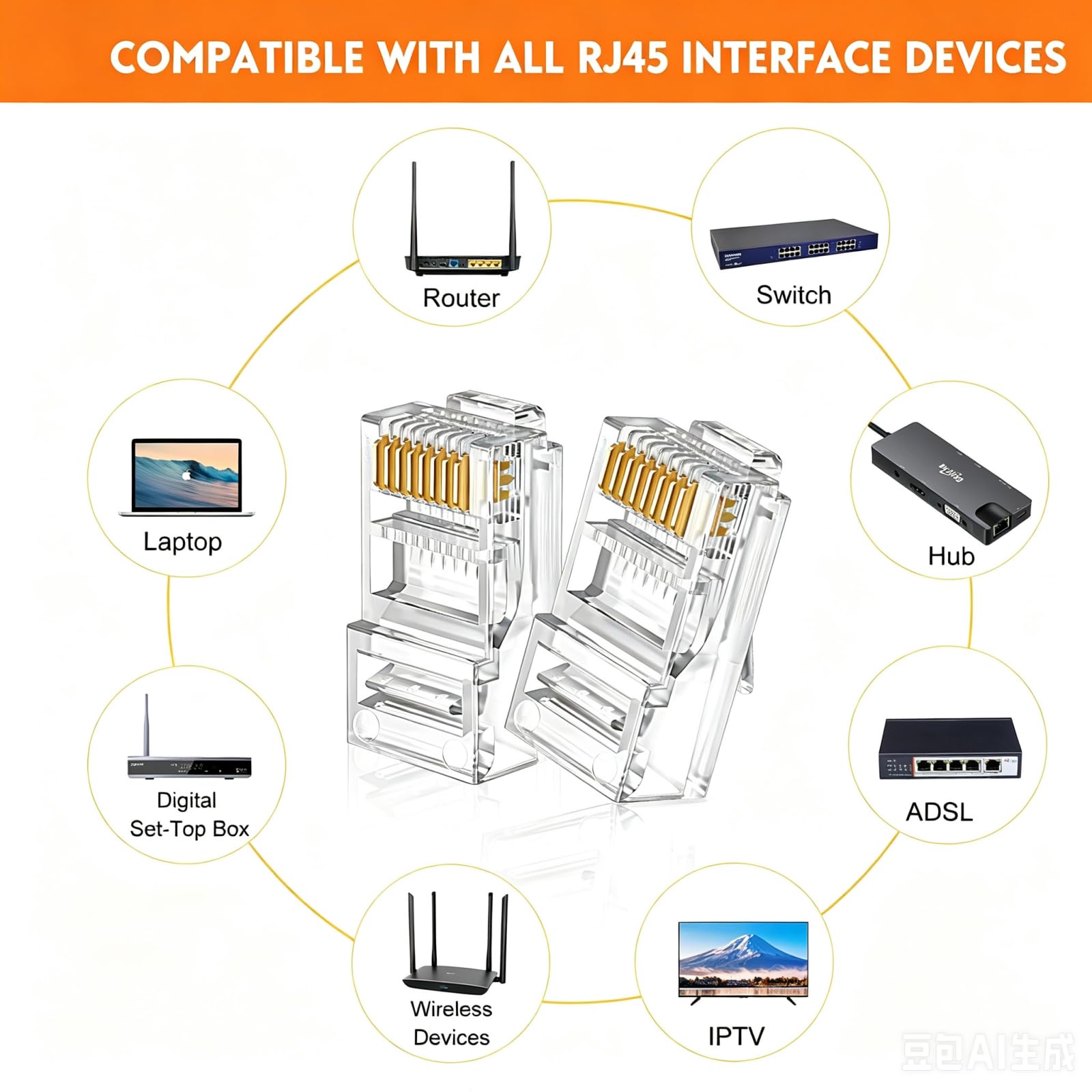 Zestaw zaciskaczy Ethernet RJ45 Cat6 Cat5e narzędzie do zaciskania z 10 złączami przelotowymi RJ45 Cat6, 10 szt. modułowych osłon złączy, 1 mini striptizerka, 5 ostrzy i 1 tester kabli sieciowych