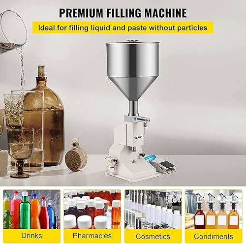 Miniatura 5 de VEVOR Tolva de llenado de líquido neumático A02 10L, máquina de llenado de pasta semiautomática 0.2-1.7 fl oz