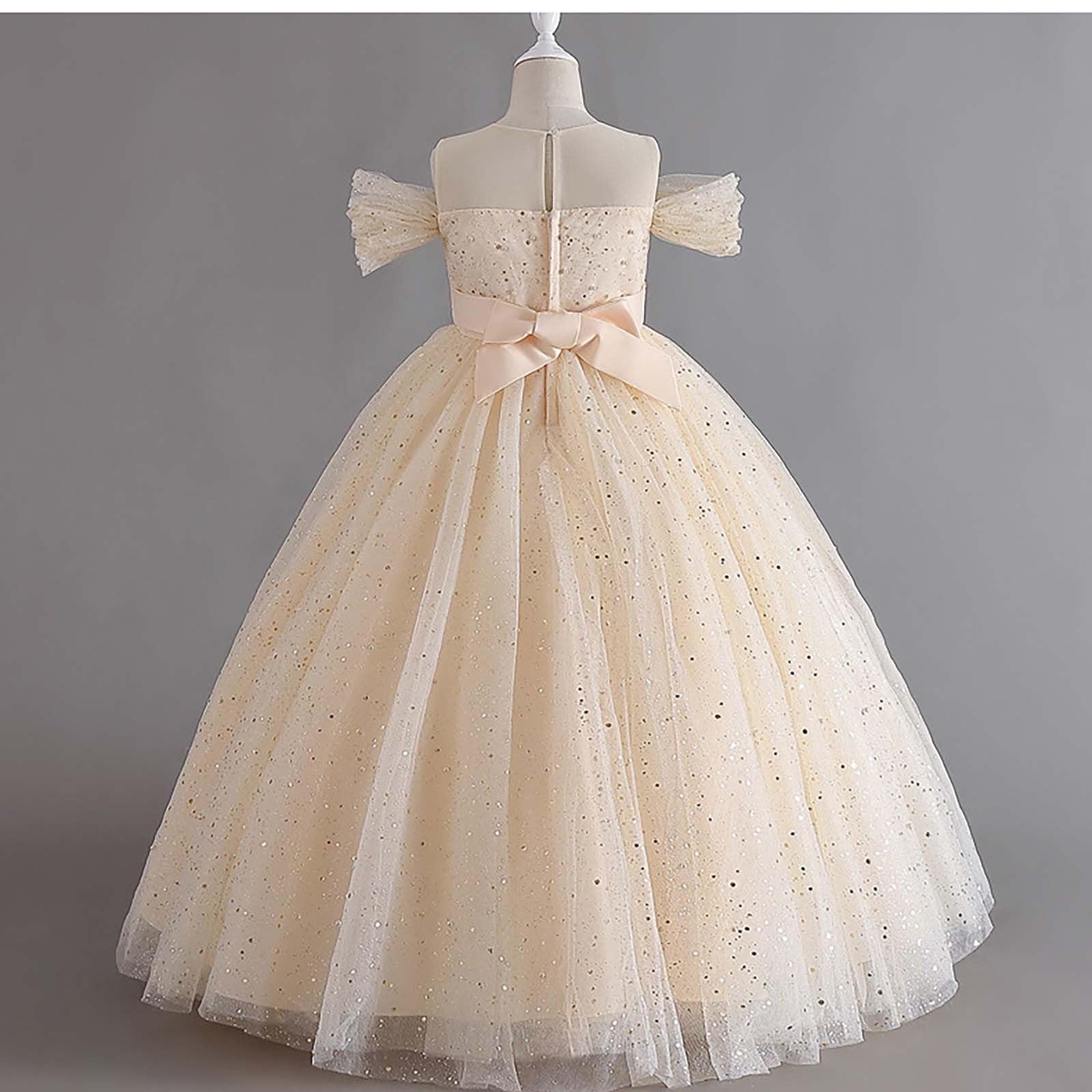 Vestidos Niña Boda-Vestido con Hombros Descubiertos para niñas, Vestido de Fiesta Elegante con Volantes, Vestido de Noche Formal para Desfile, Recital y actuación.