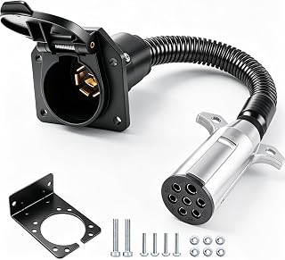 7 Pin Round to 7 Pin RV Trailer Adapter,7 Pin Trailer Plug Adapter with Mounting Bracket,7 Pole Round to 7 RV Blade Adapter Connector,Trailer Connector
