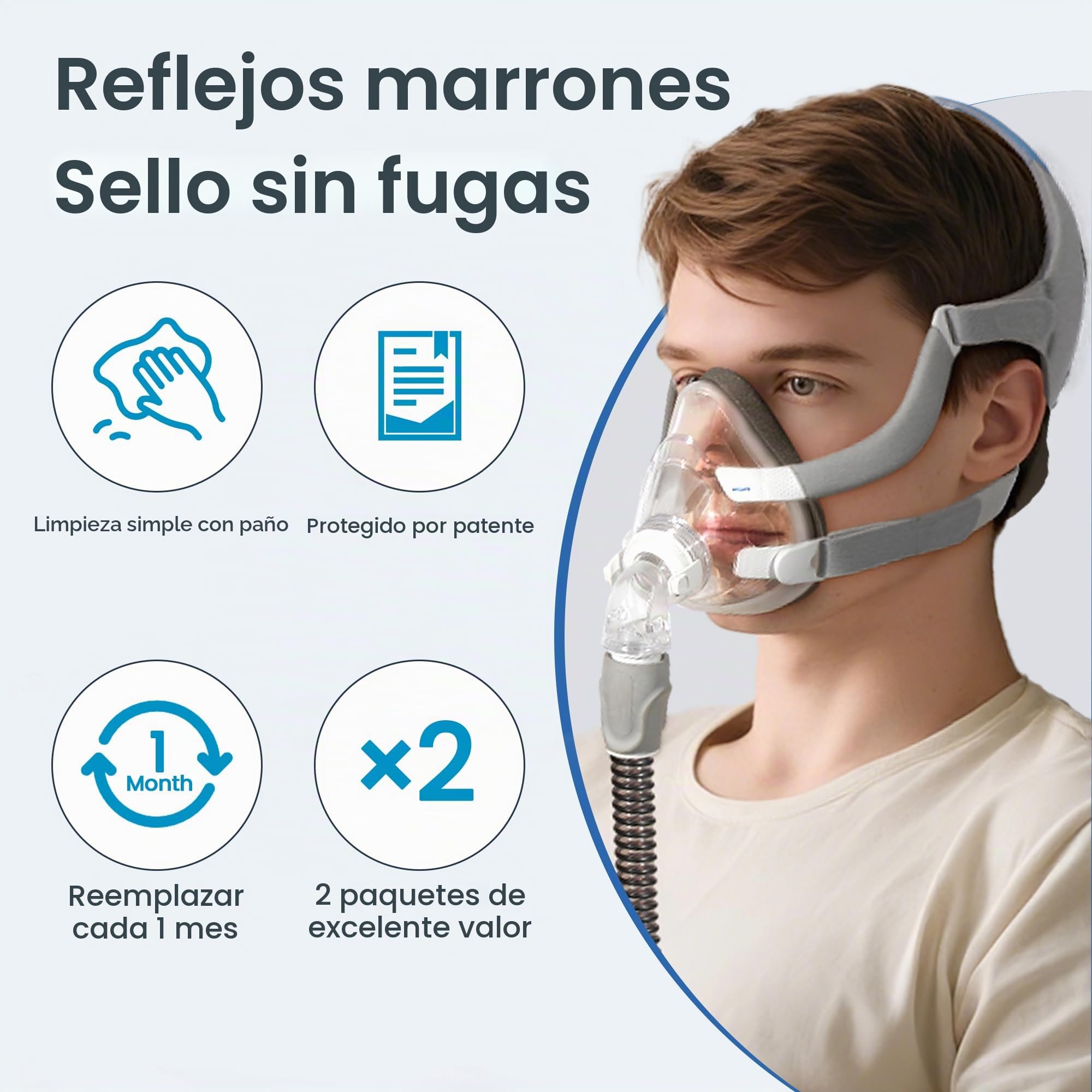 2 almohadillas mascarilla Compatible para AirFit F20 Nueva mascarilla de repuesto para f20 con espuma viscoelástica (L)