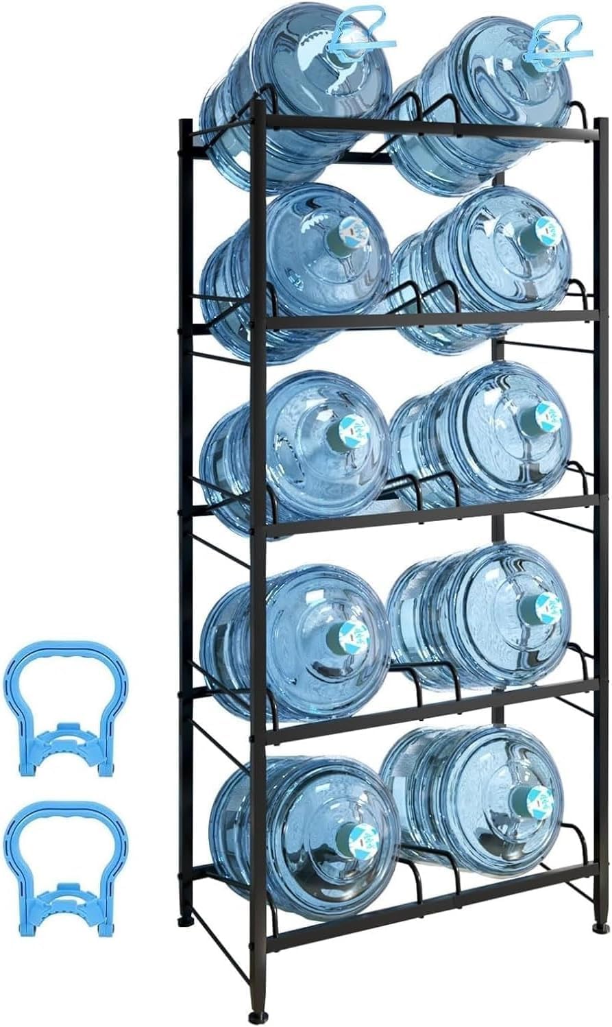 5 Gallon Water Bottle Holder for 10 Bottles, 5 Tiers Heavy-Duty Water Cooler Jug Rack,Water Jug Rack with Reinforcement Frame for Home, Office, Restaurant