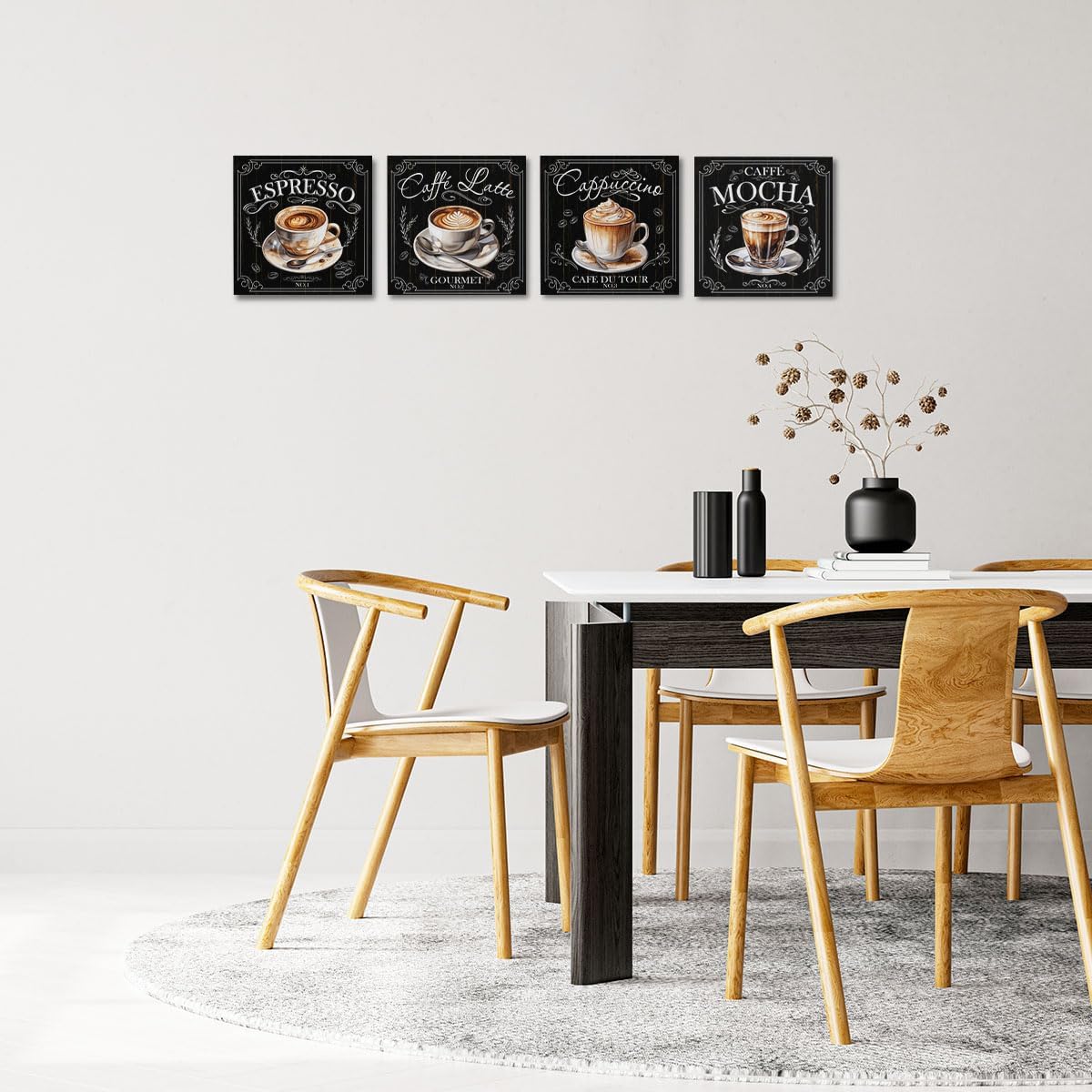 4 PCs Coffee Wall Decor Canvas Wall Art Framed Art Coffee Bar Decor Posters, Gifts for Coffee Lovers, Coffee Bar Sign, Artwork for Walls Coffee Station Dining Room Kitchen Home Office Decor