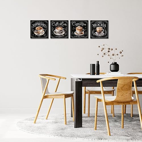 Miniatura 4 de 4 piezas de decoración de pared de café en lienzo, arte enmarcado para decoración de cafetería, regalos para amantes del café, letrero de barra de