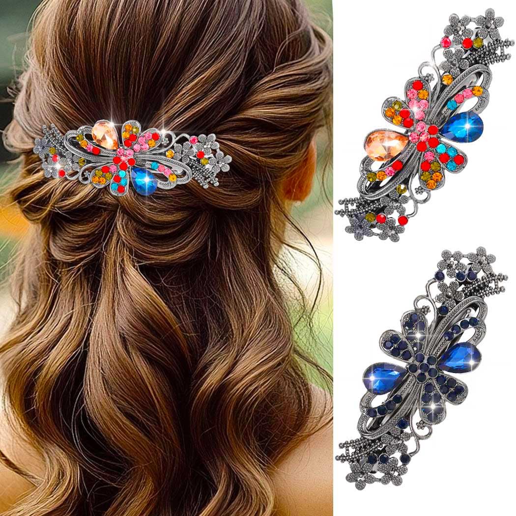 HEREAD Rhinstones Hair Barrette Vintage Crystal Hair Clips Accessories for Women (Pack of 2)