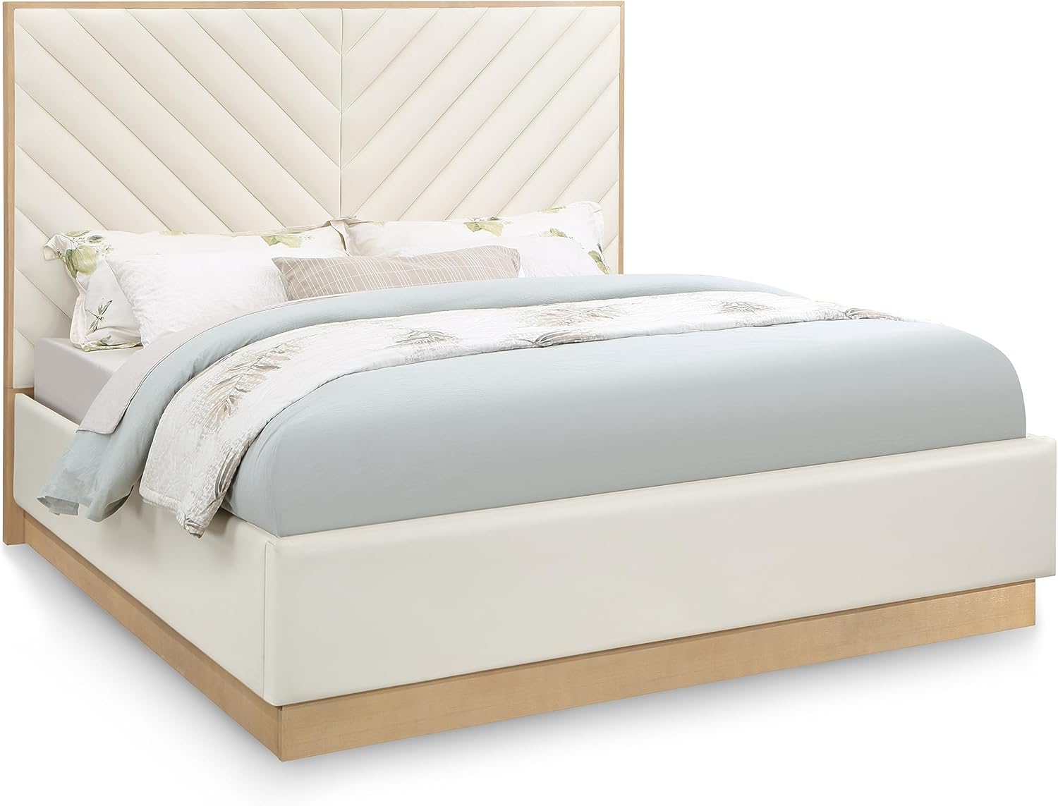 Meridian Furniture CasaCream-K Casa Collection Modern | Contemporary Vegan Leather King Bed, Cream Vegan Leather, Natural Finish, Wood Frame, Channel Tufting, 81.25" W x 83" D x 63" H, Cream, King
