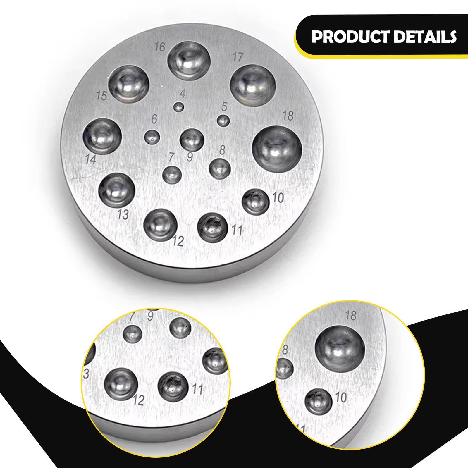 Harilla Dapping Doming Block Set in Acciaio per Formatura Metallo Utensili per Gioiellieri Set di Punzoni Accessori per Modellatura Artigianale Materiale Resi, 15 Buche