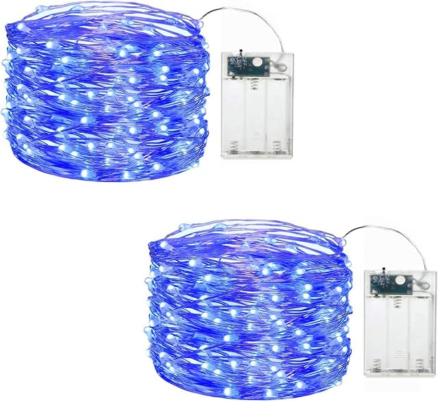 BAISALJI 2 Sets Fairy Lights String Battery Powered , Led Mini Tiny Blue Twinkle Rice Christmas Lights,Each is 16.4 Feet Long 50 Lamp.4.5V Voltage Drive, Higher Brightness (Blue)