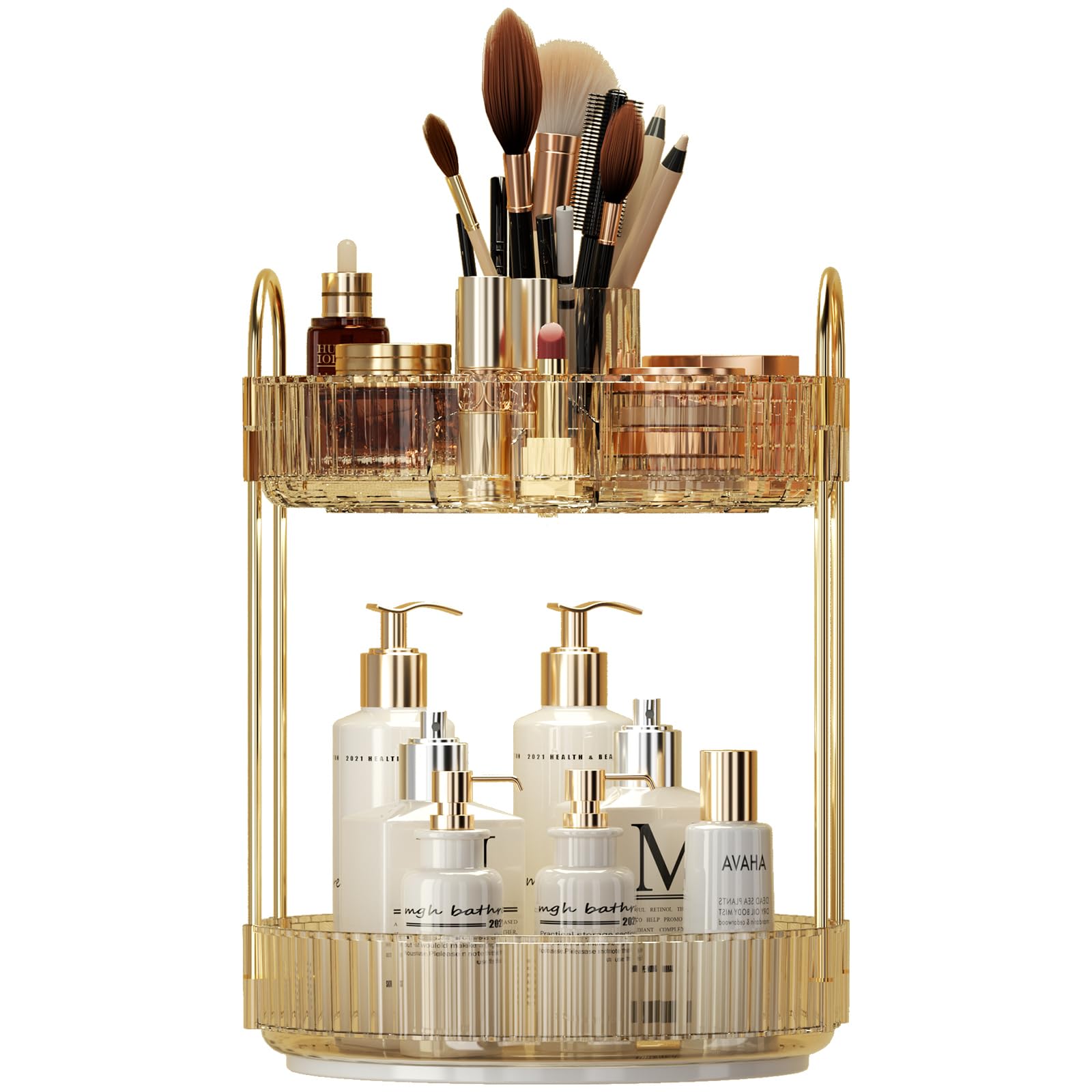 Duffy Makeup Organiser Rotating, Round Skincare Organiser, Customisable, Toiletries Cosmetics Organiser, Gift, (Champagne Gold, 2-Tier)