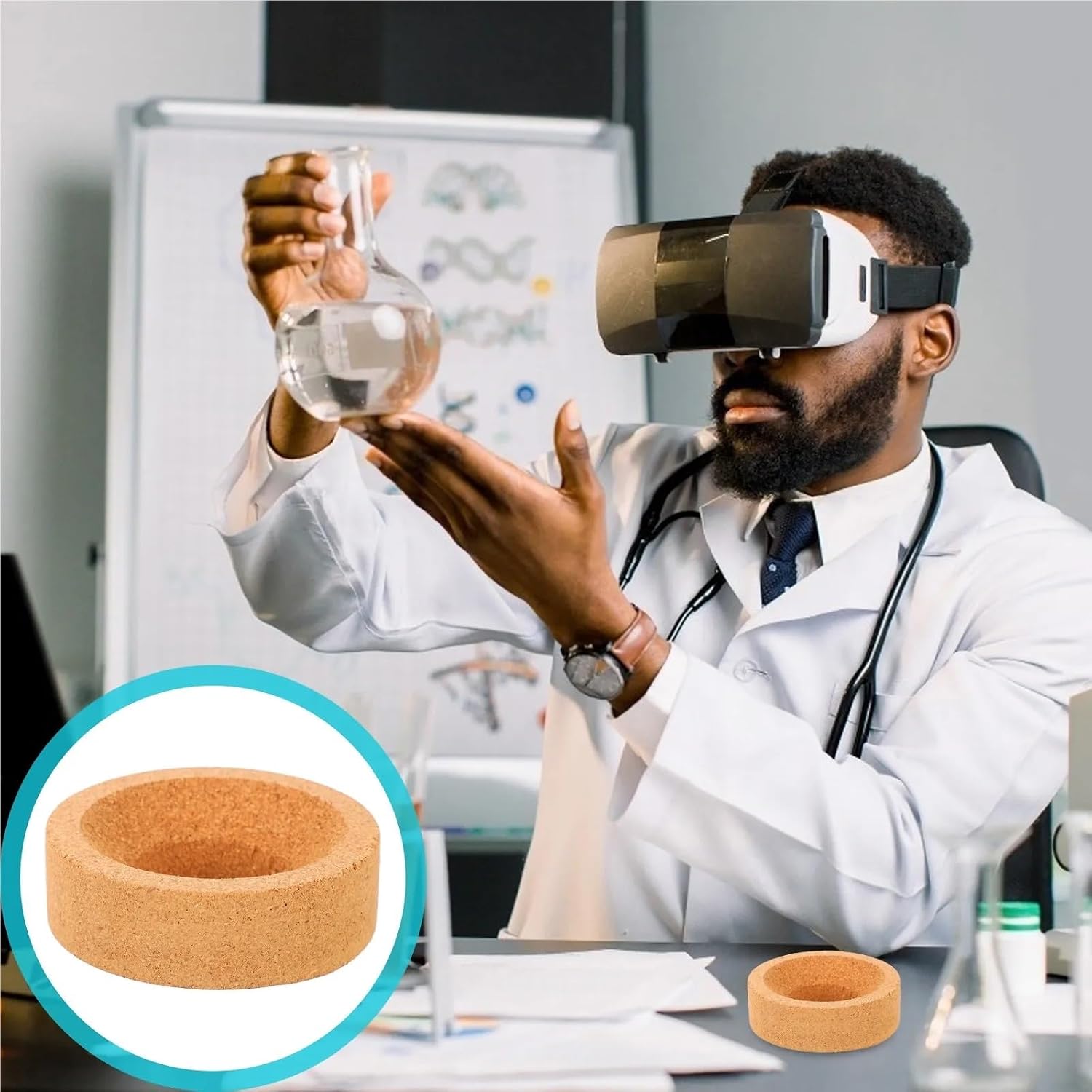 Lab Flask Support Cork Stand 10Pcs Flask Support Holder Cork Base Stand Round Bottom Pad Laboratory Experiment Seat Resistant Strong