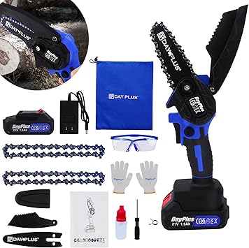 Mini Chainsaw Cordless 4 Inch, Battery Powered Chainsaw 21V, Cordless Power Electric Brushless Chain Saw with 1.5Ah Battery, Handheld Portable Cordless Mini Chainsaw for Tree Trimming Wood Cutting
