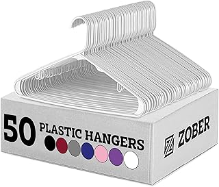 Standard Plastic Hangers White (50 Pack) Durable Tubular Shirt Hanger Ideal for Laundry & Everyday Use, Slim & Space Savin...