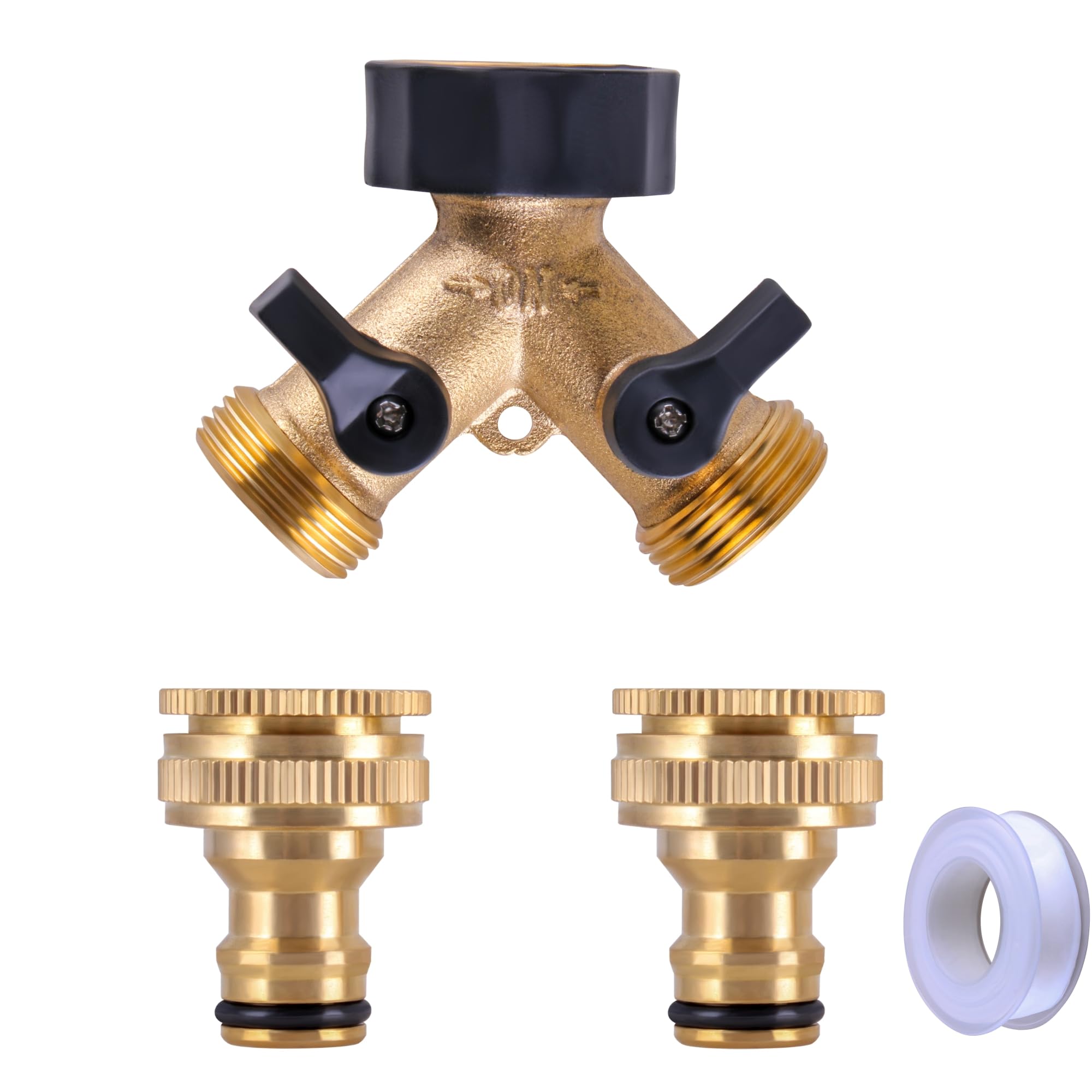 ONLISUM Brass 3/4" 2-Way Hose Splitter Y Valve With Individual Switch and Quick Connectors