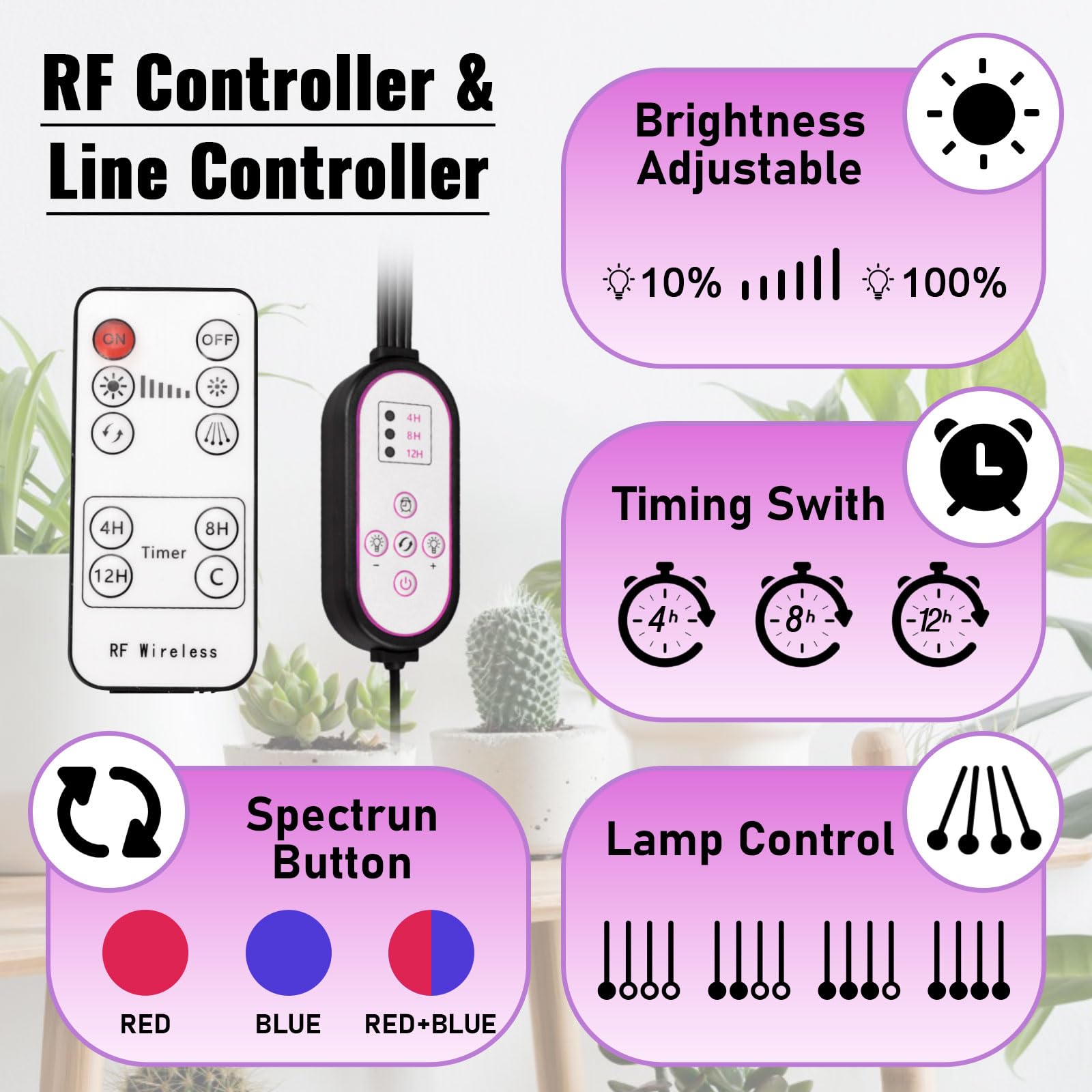 Pflanzenlampe LED, Pflanzenlicht 80 LEDs, Wachstumslampe für Pflanzen, 4000K Pflanzenleuchte, Grow Light mit 10 Helligkeit, 3 Lichtmodi, 4 Köpfe，Wachstumslampe mit automatischem ON/OFF 4/8/12H Timer