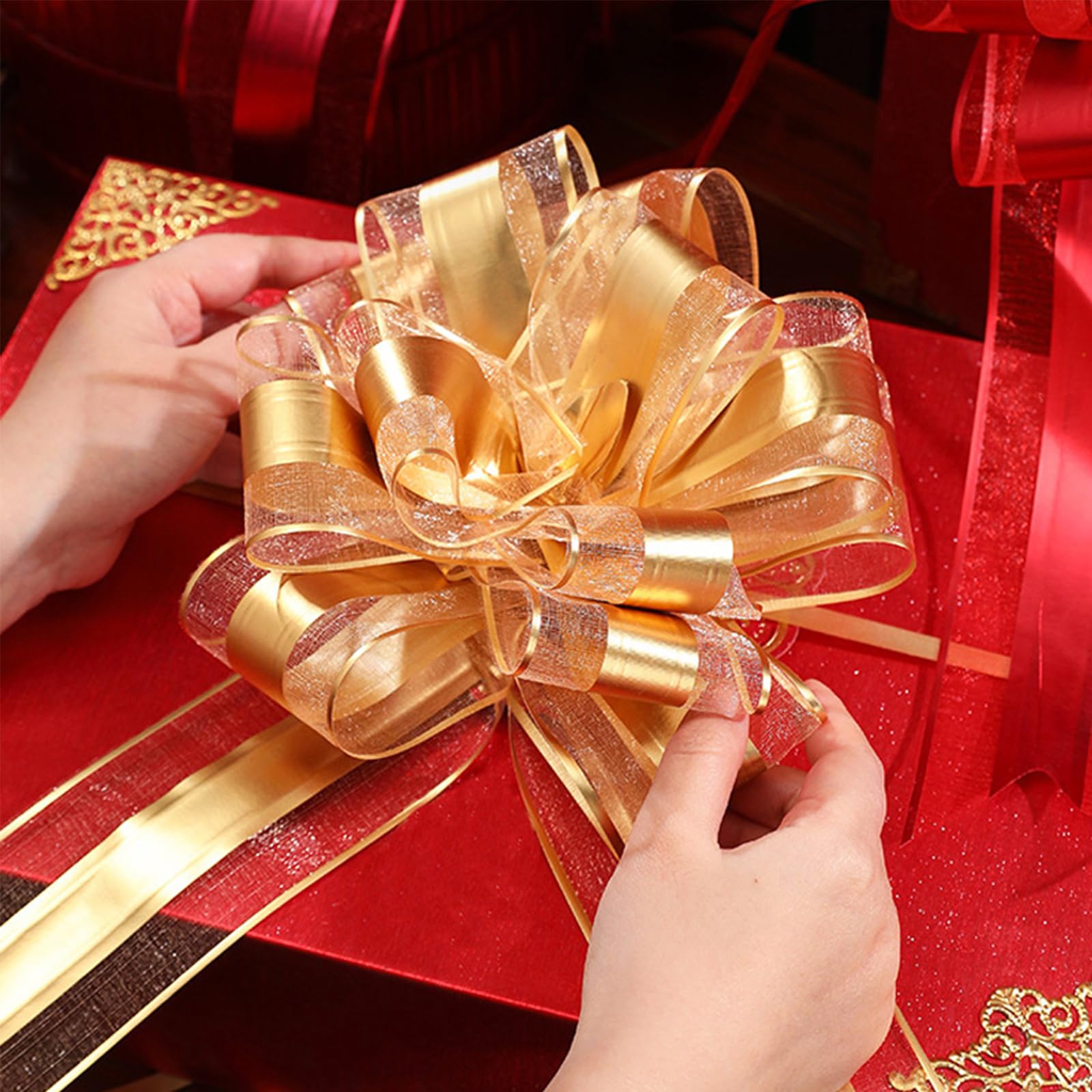 8 Fiocchi Regalo Oro Scintillanti 18cm - Per San Valentino, Matrimoni E Decorazioni - Foto 2