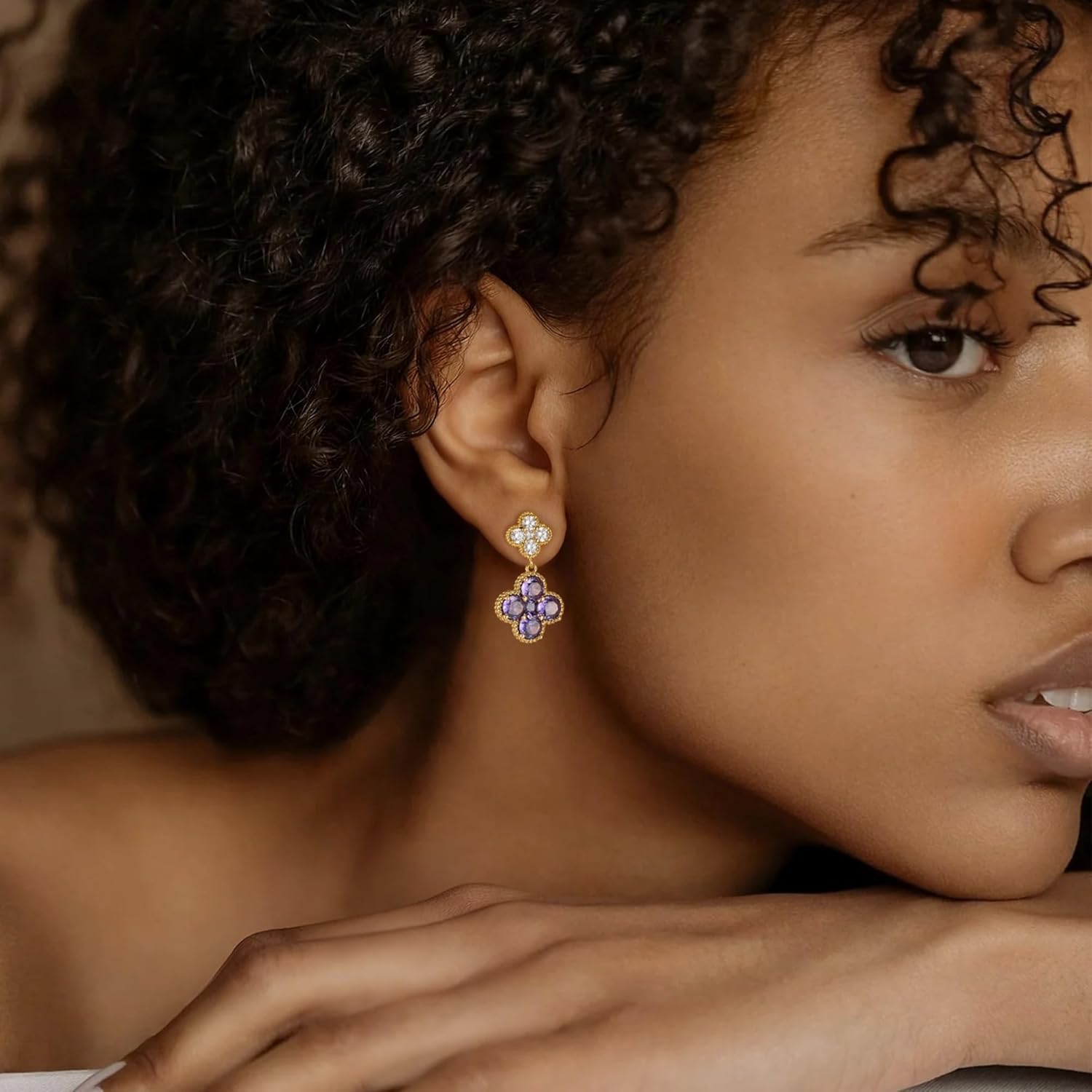 Gold Dangle Earrings for Women Trendy - 14k gold plated Birthstone Four Leaf Clover Stud clover earrings for women Trendy - Hypoallergenic Birthstone Jewelry Lucky Birthday Gift - Image 3