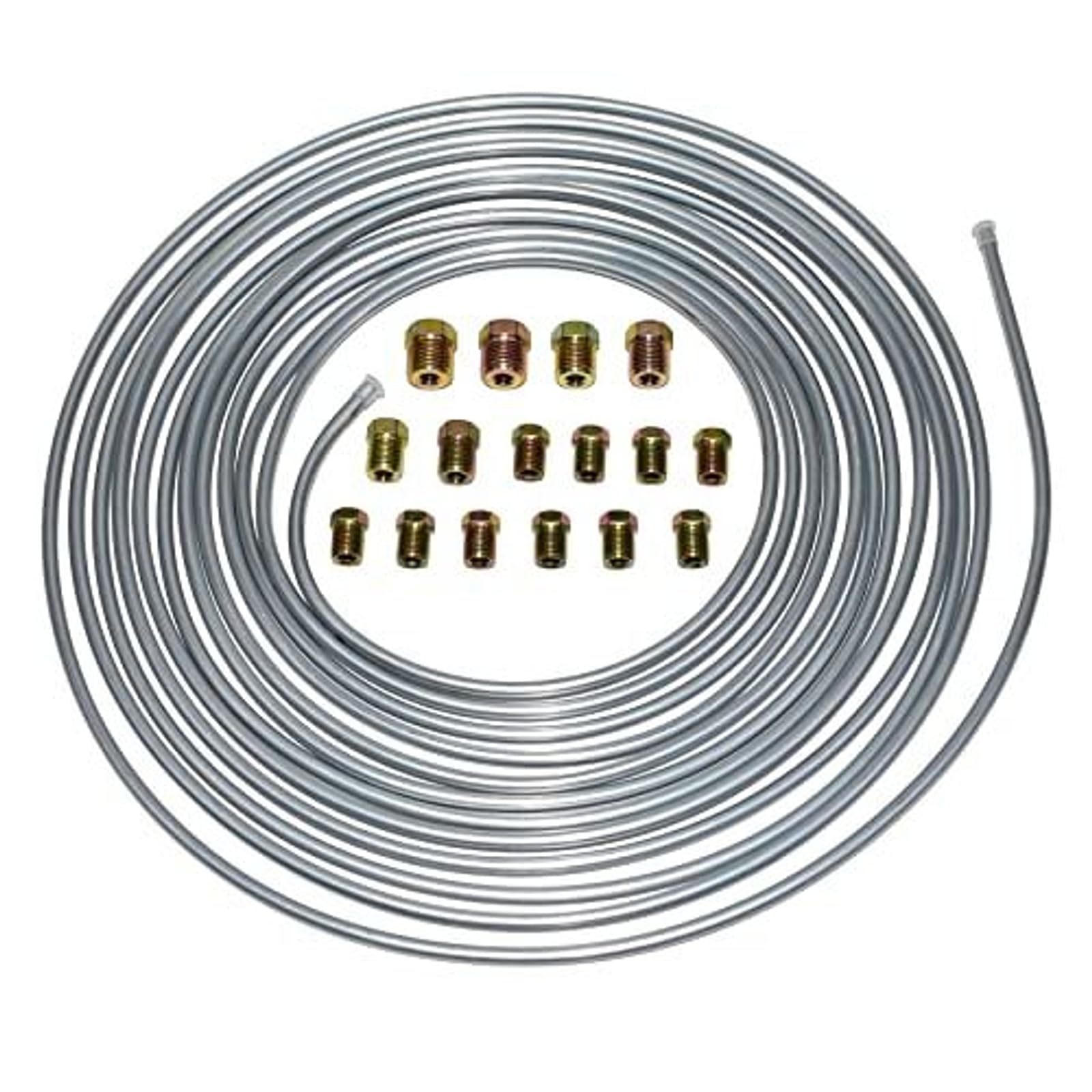 A-Team Performance 3/16 Brake Line Tube Roll Kit - 25 Ft Double-Walled Galvanized Steel Tube, 0.028 In Wall - 16 Fittings Included - for Hydraulic Brake, Fuel & Transmission Systems