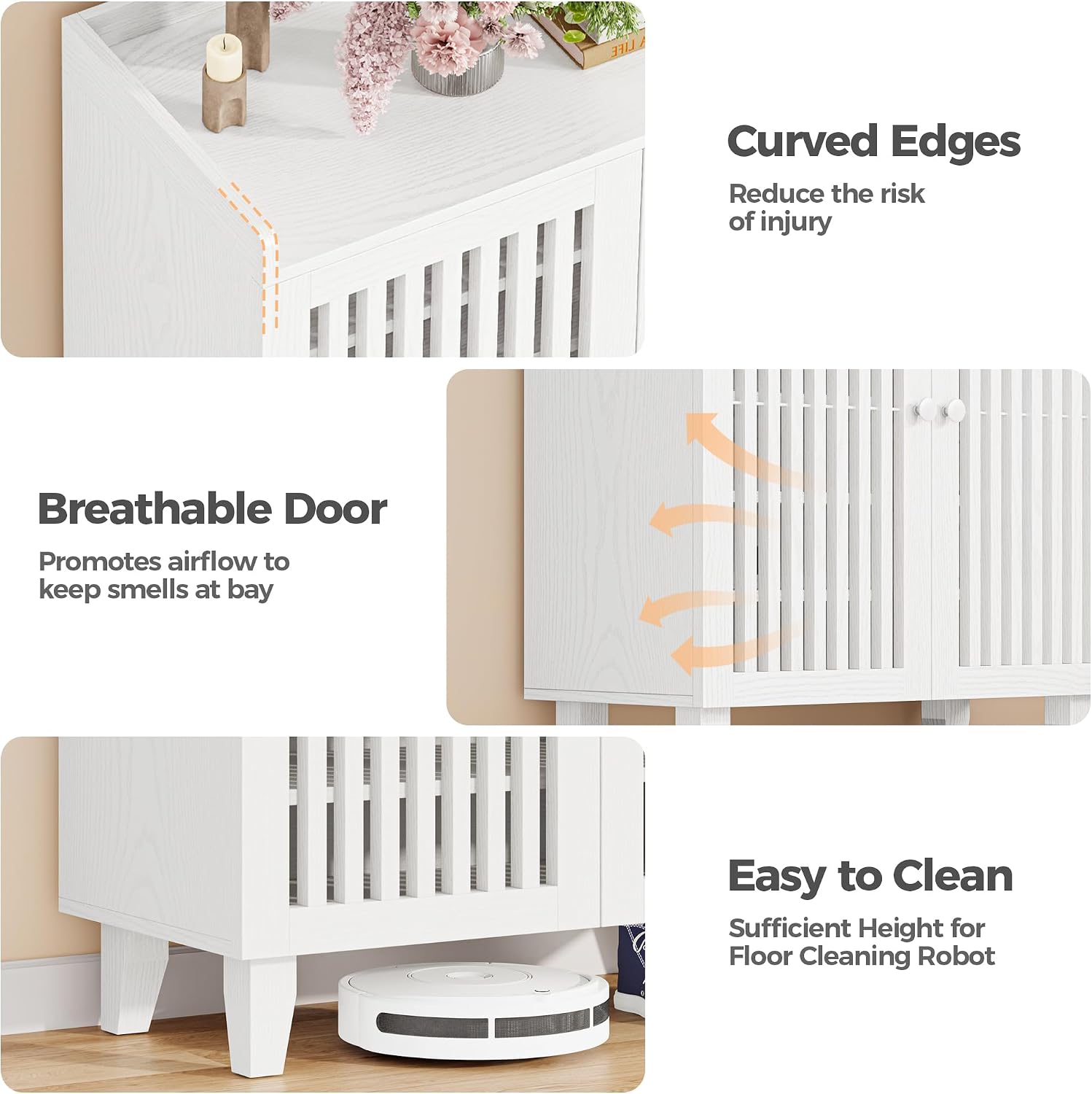 IRONCK Shoe Cabinet with Slatted Doors, 6-Tier Shoe Storage Cabinet with Adjustable Shelves, Wooden Shoe Rack Organizer for Entryway, Hallway, Closet, Living Room, White