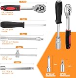 Faankiton 53PCS Coffret de Douilles, Coffret de Embouts, Jeu Coffret Douille Clé à Cliquet de Dégagement, Coffret de Douilles et Embouts Clés à Cliquet 1/4" 72 Dents - 3