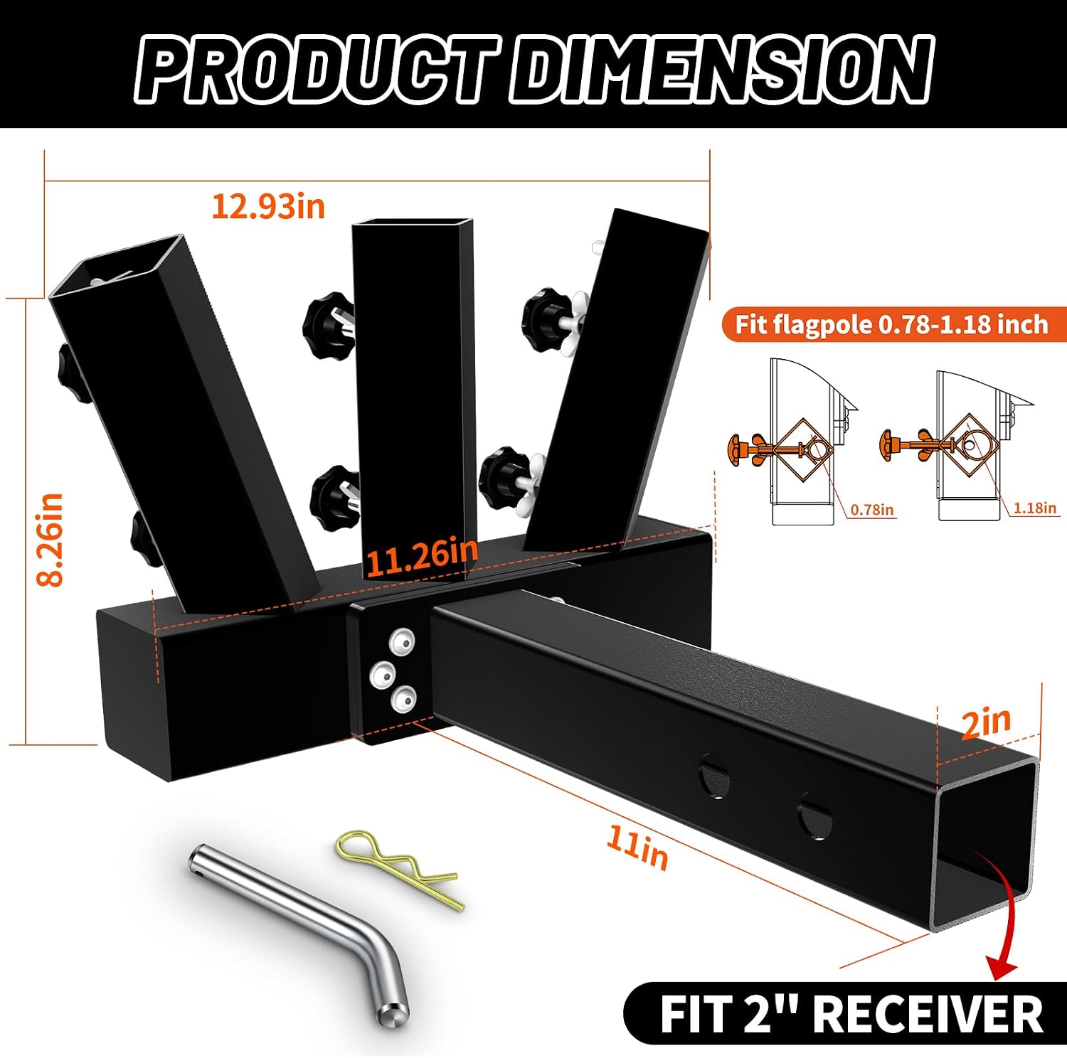 Flag Pole Hitch Mount for Truck, 3 Flag Pole Holder Universal for Standard 2 inch Hitch Receiver Fits Truck Jeep SUV RV Trailer Pickup Camper for Thickened and Upgrade Square Version
