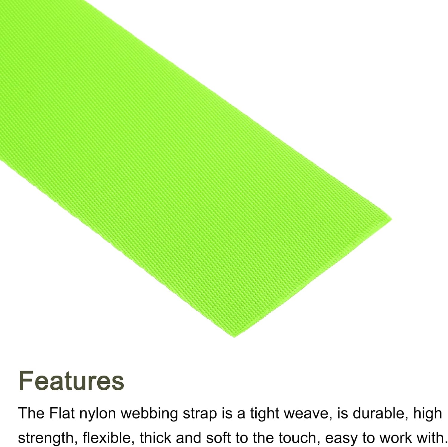MECCANIXITY Flat Nylon Webbing Strap 2 Inch 10 Yards Polypropylene Webbing Fluorescent Green for Backpack, Luggage-Rack, Outdoor Climbing, DIY Craft