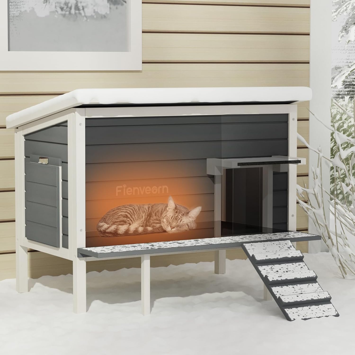 Outdoor Cat House for Winter Insulated Waterproof,Wooden