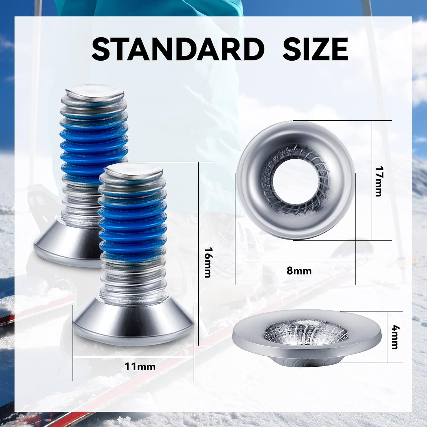 Ferraycle 32 Pieces Snowboard Binding Screw Set Include Snowboard Mounting Screws Snowboarding Binding Screws and Snowboarding Screw Washers, Silver for Ski Outdoor Sport Parts Replacement